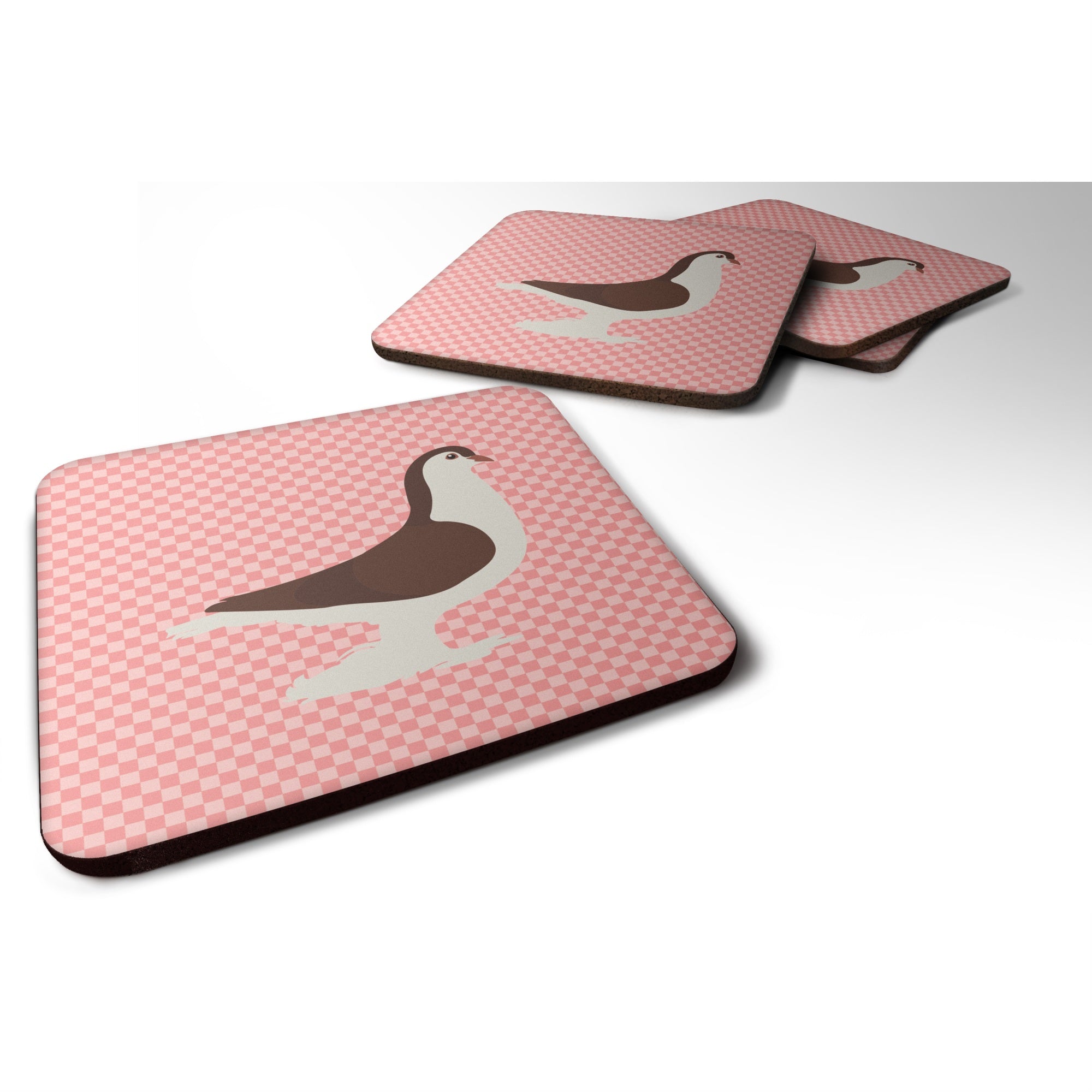 Caroline'S Treasures Large Pigeon Pink Check Decorative Coasters, 3.5, Multicolor