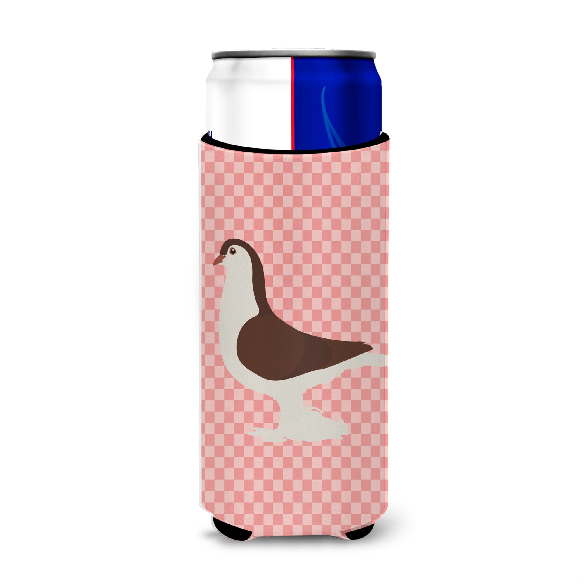 Caroline'S Treasures Large Pigeon Pink Check Decorative Can Hugger, Slim, Multicolor