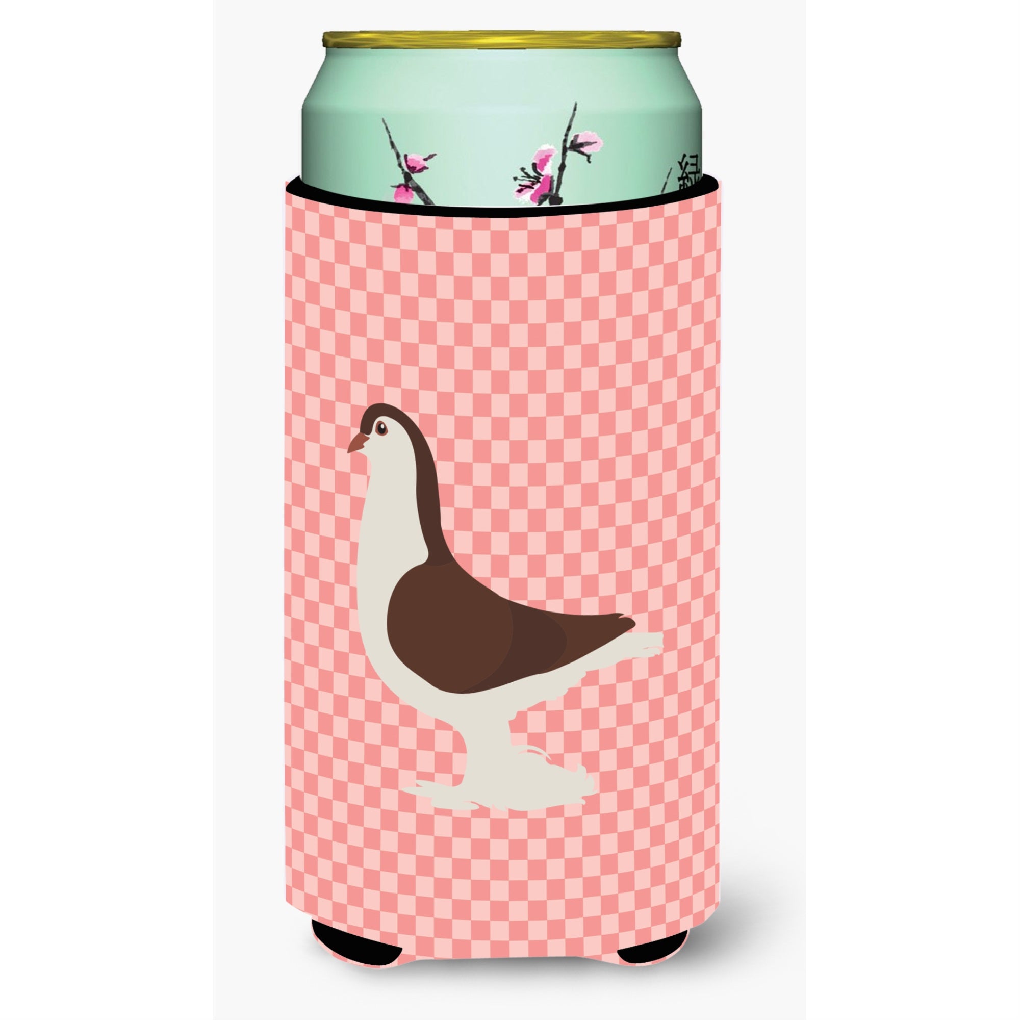 Caroline'S Treasures Large Pigeon Pink Check Decorative Can Hugger, Tall Boy, Multicolor