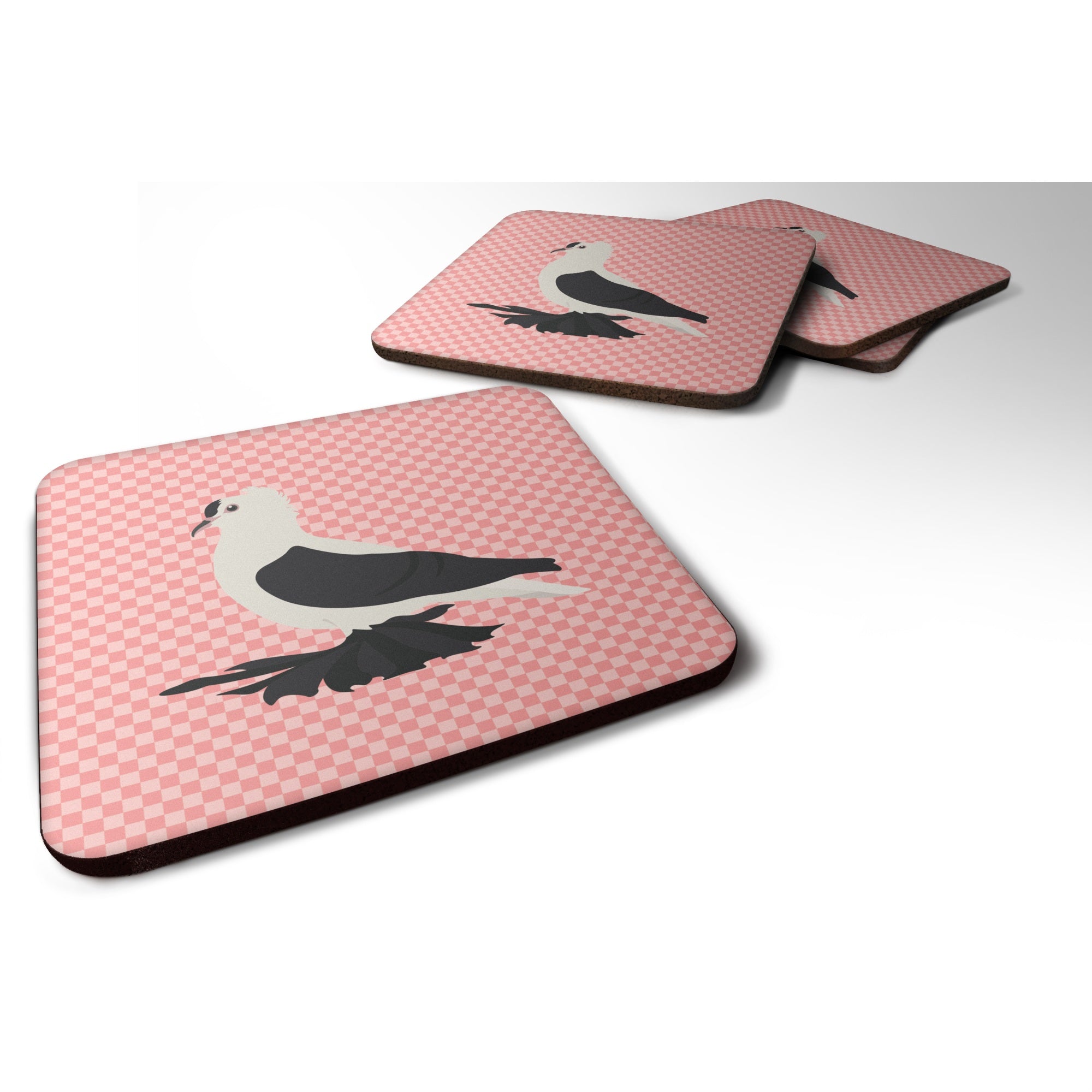 Caroline'S Treasures Saxon Fairy Swallow Pigeon Pink Check Decorative Coasters, 3.5, Multicolor