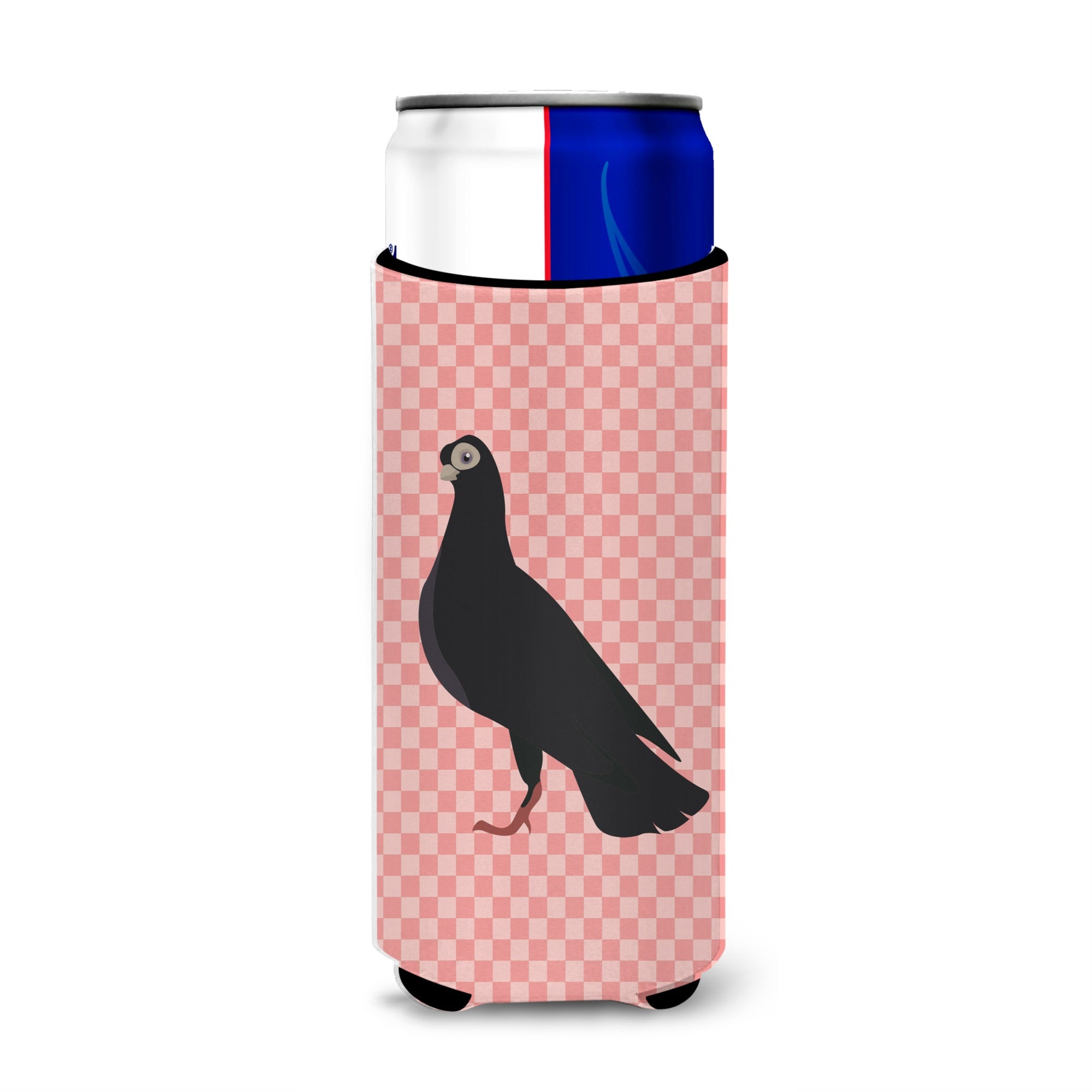 Caroline'S Treasures Budapest Highflyer Pigeon Pink Check Decorative Can Hugger, Slim, Multicolor