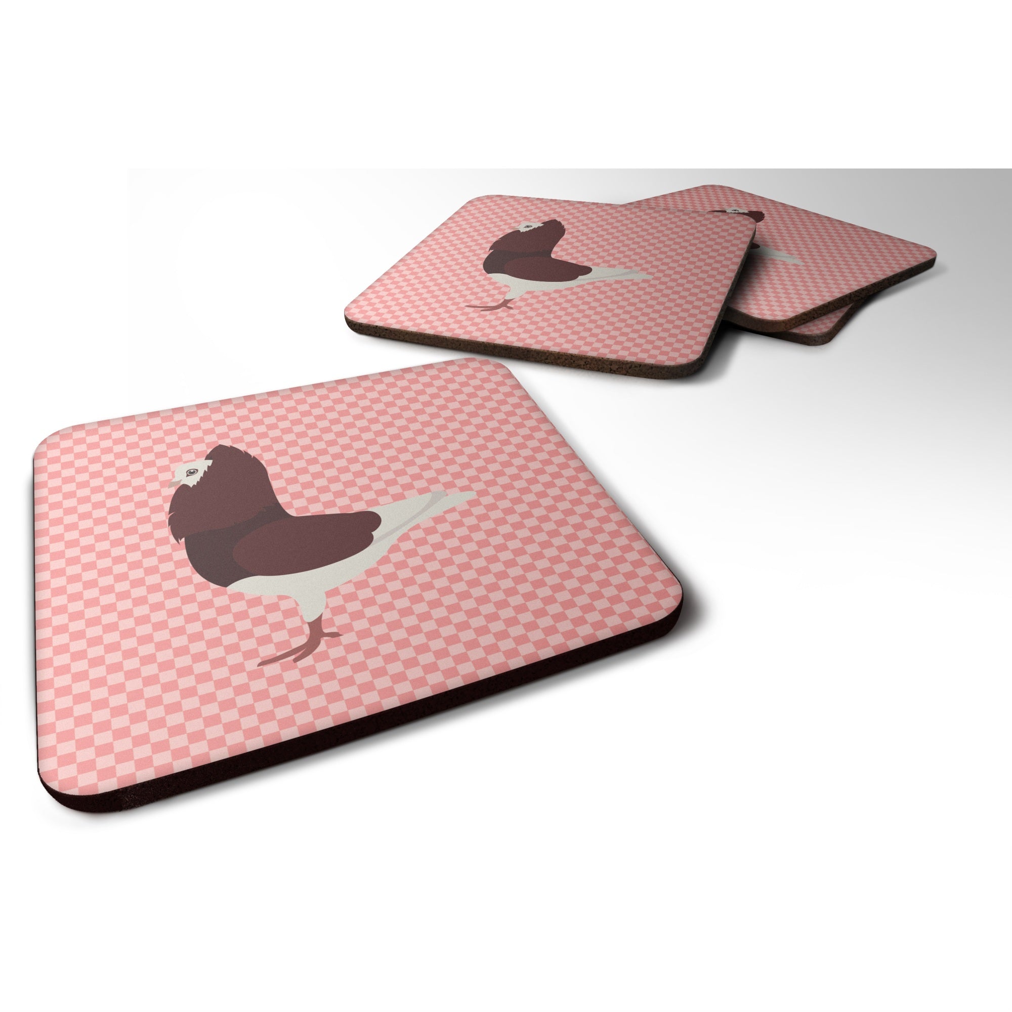 Caroline'S Treasures Capuchin Red Pigeon Pink Check Decorative Coasters, 3.5, Multicolor