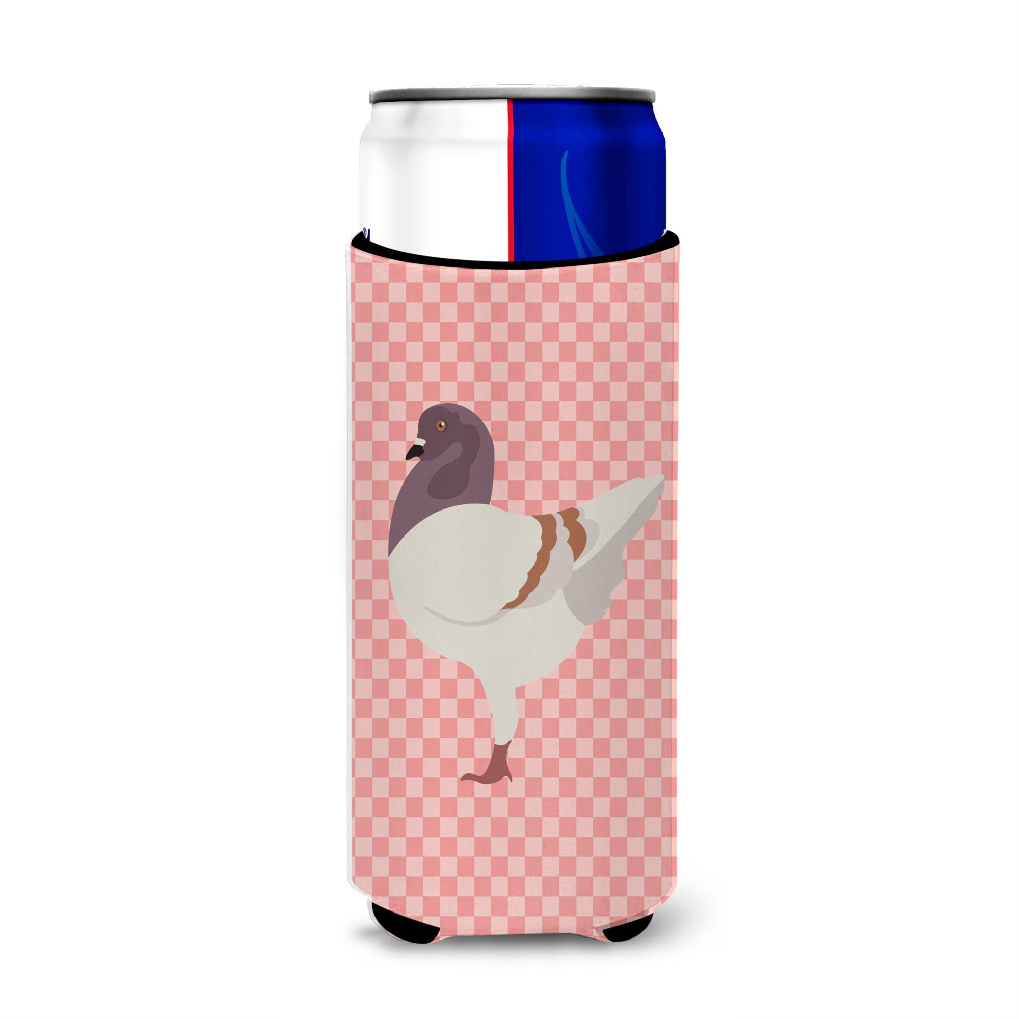 Caroline'S Treasures German Modena Pigeon Pink Check Decorative Can Hugger, Slim, Multicolor