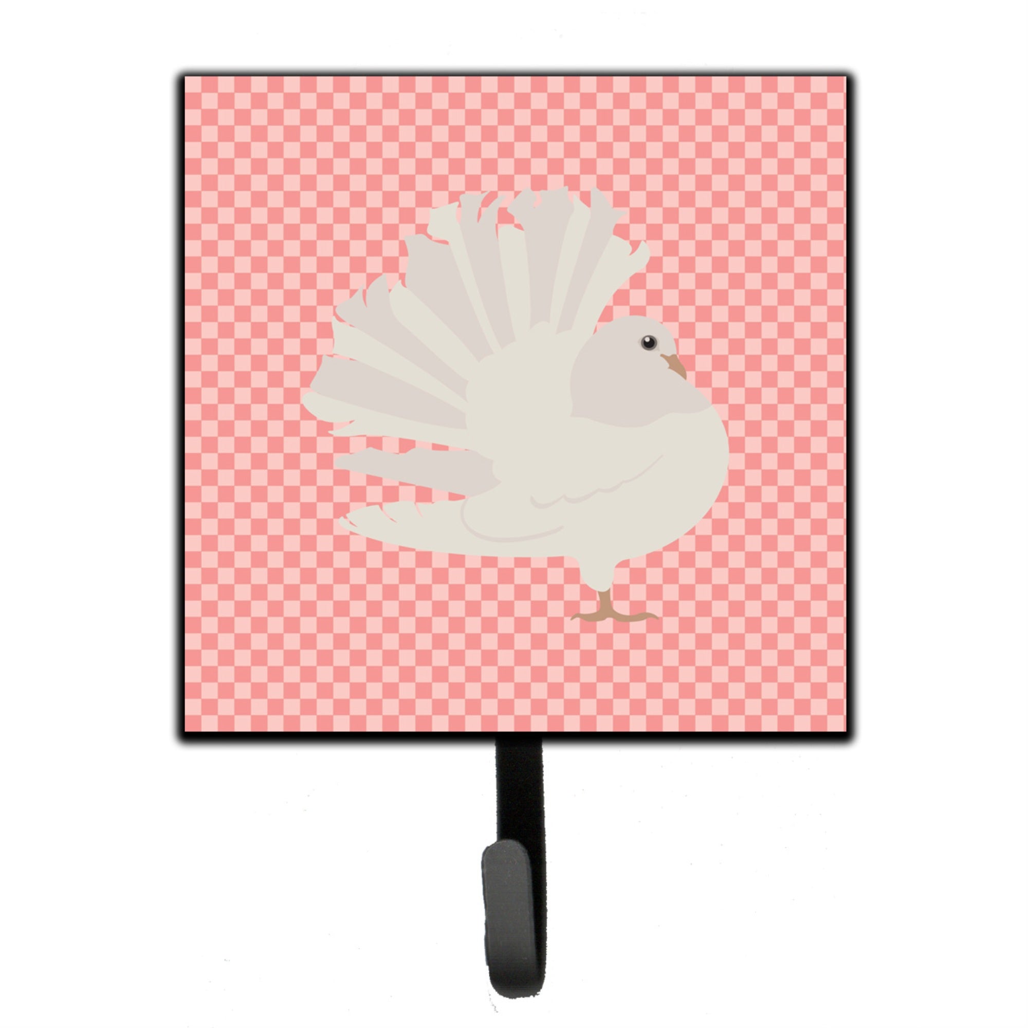 Caroline'S Treasures Silver Fantail Pigeon Pink Check Wall Hook, Small, Multicolor