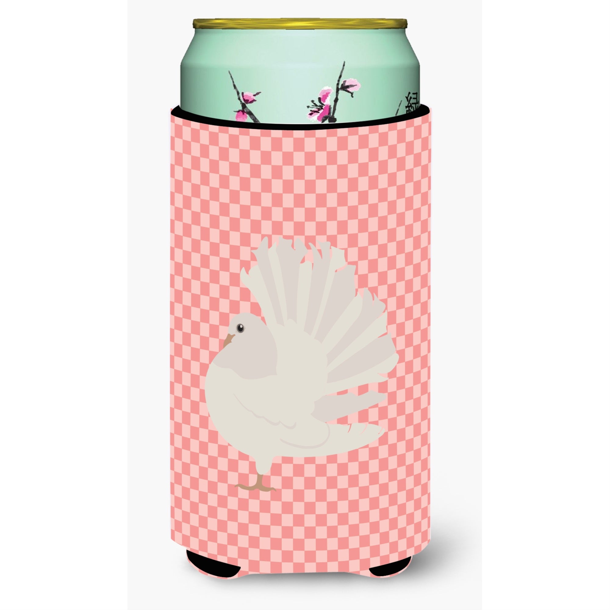 Caroline'S Treasures Silver Fantail Pigeon Pink Check Decorative Can Hugger, Tall Boy, Multicolor
