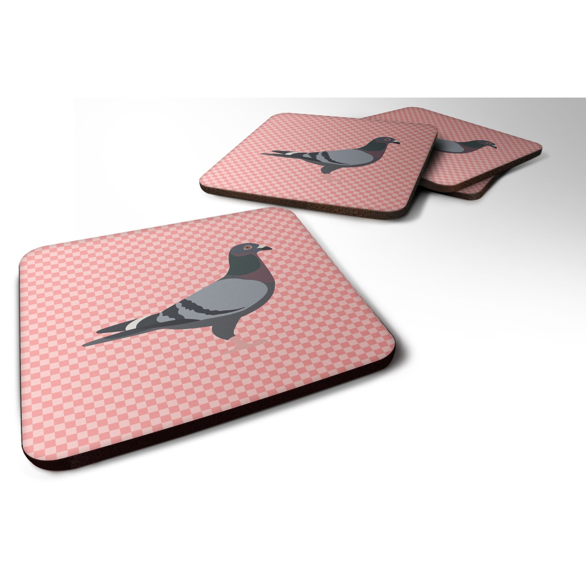 Caroline'S Treasures Racing Pigeon Pink Check Decorative Coasters, 3.5, Multicolor