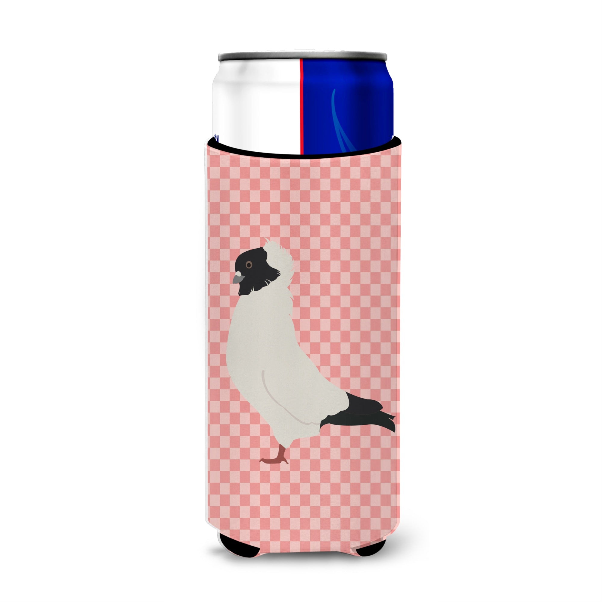 Caroline'S Treasures Nun Pigeon Pink Check Decorative Can Hugger, Slim, Multicolor