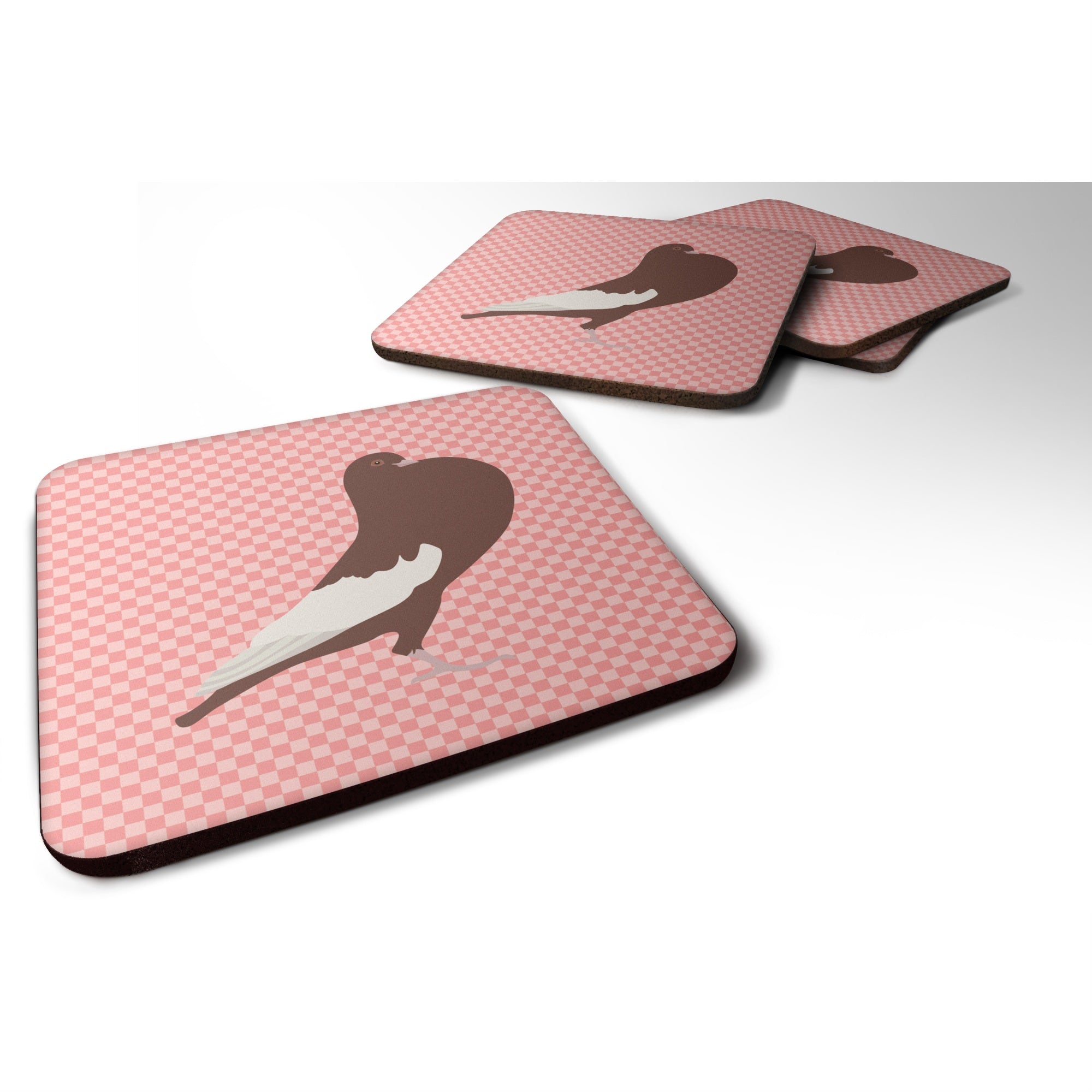 Caroline'S Treasures English Pouter Pigeon Pink Check Decorative Coasters, 3.5, Multicolor