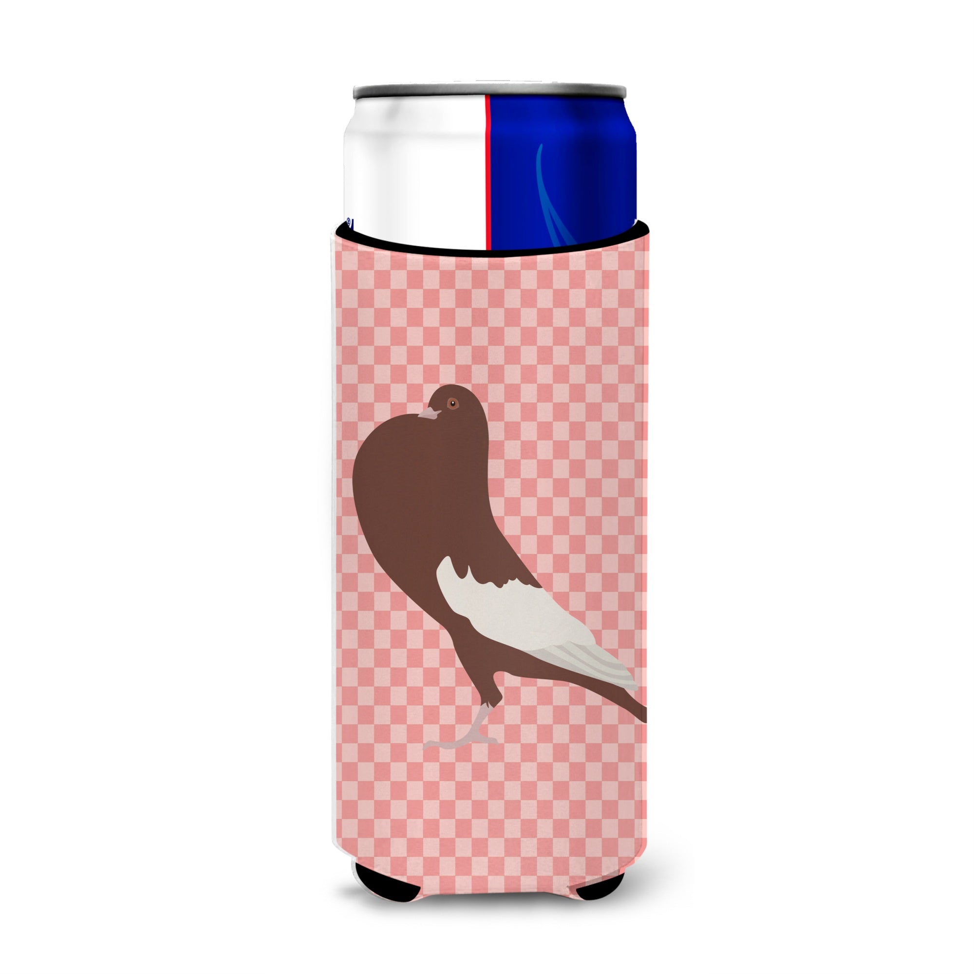 Caroline'S Treasures English Pouter Pigeon Pink Check Decorative Can Hugger, Slim, Multicolor