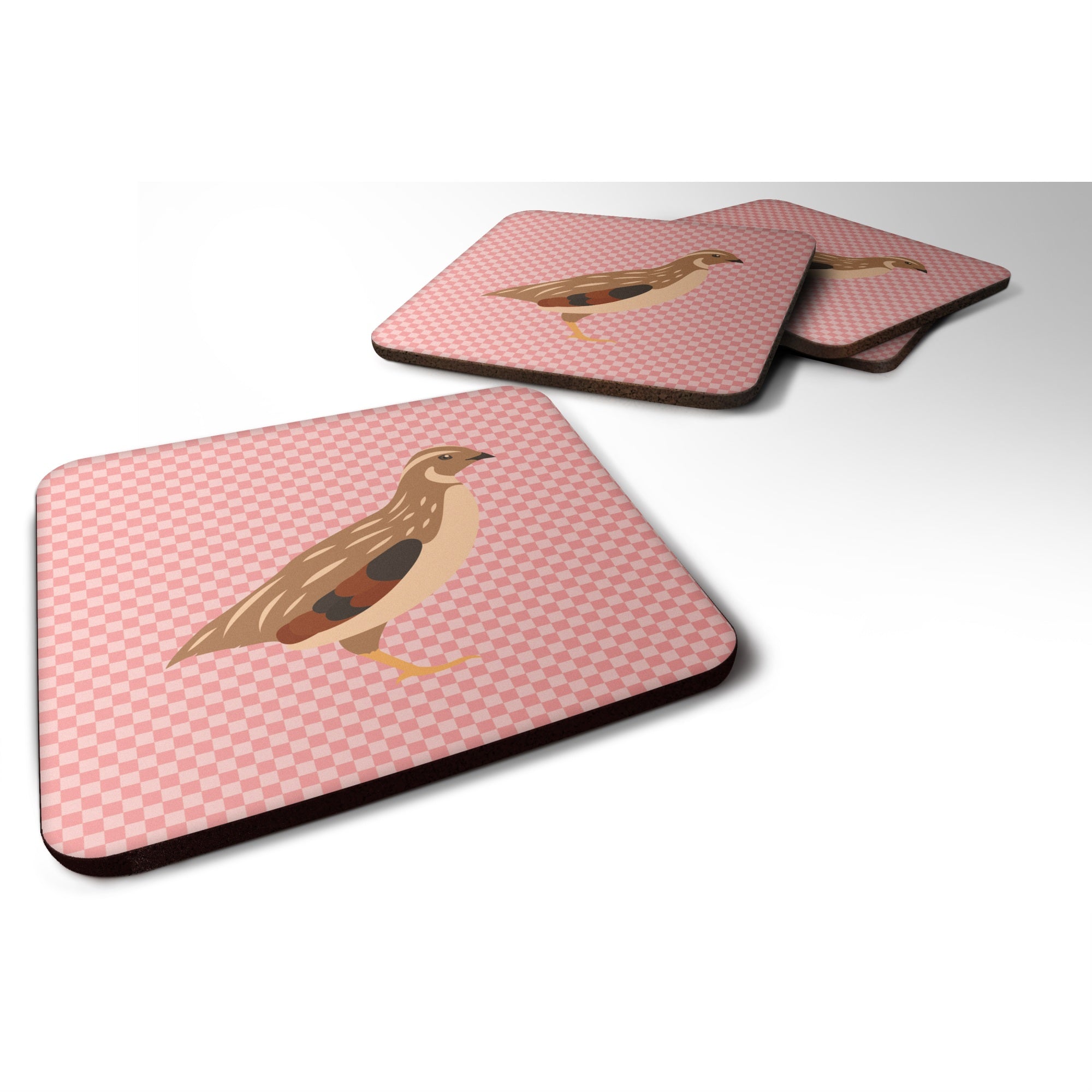 Caroline'S Treasures Golden Phoenix Quail Pink Check Decorative Coasters, 3.5, Multicolor