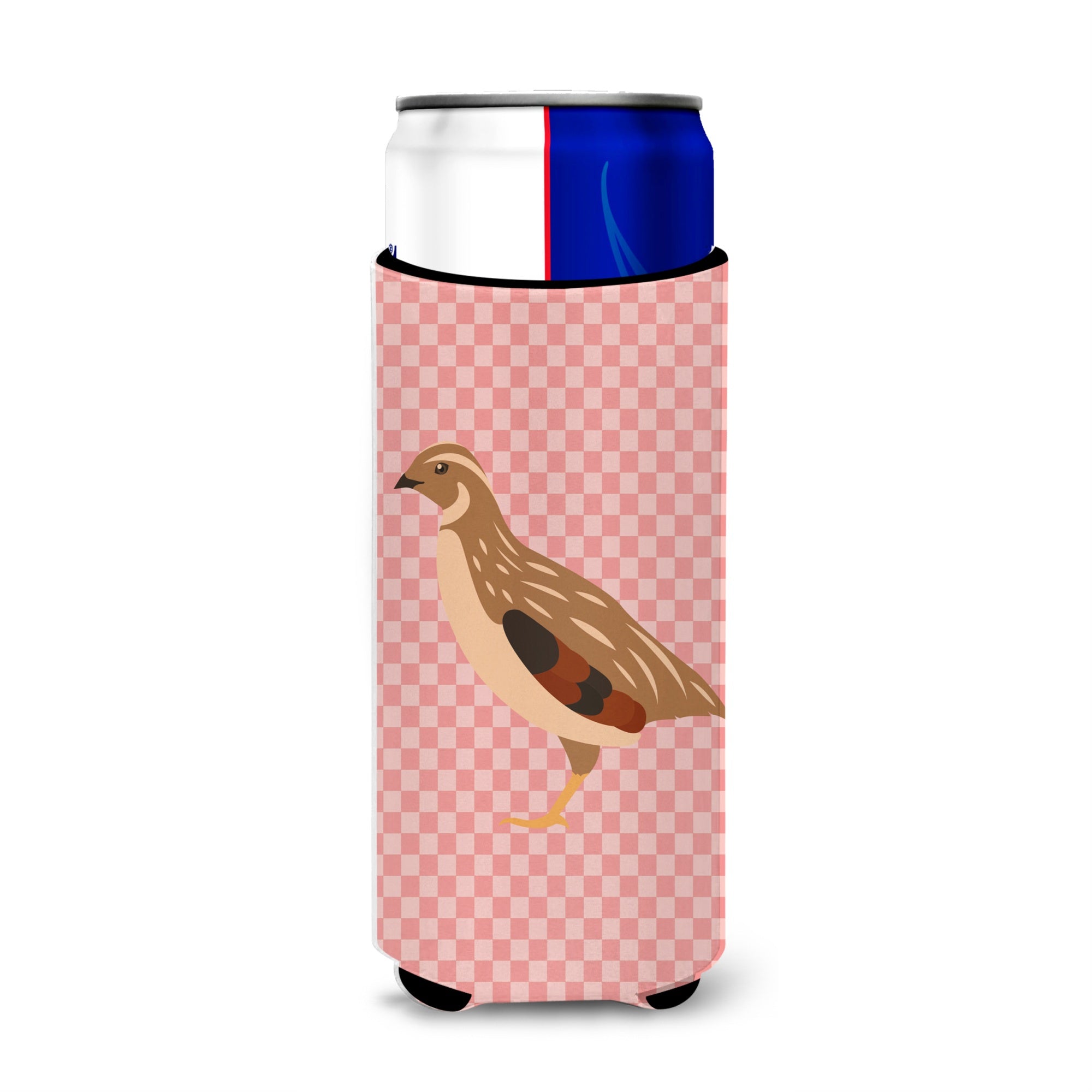 Caroline'S Treasures Golden Phoenix Quail Pink Check Decorative Can Hugger, Slim, Multicolor
