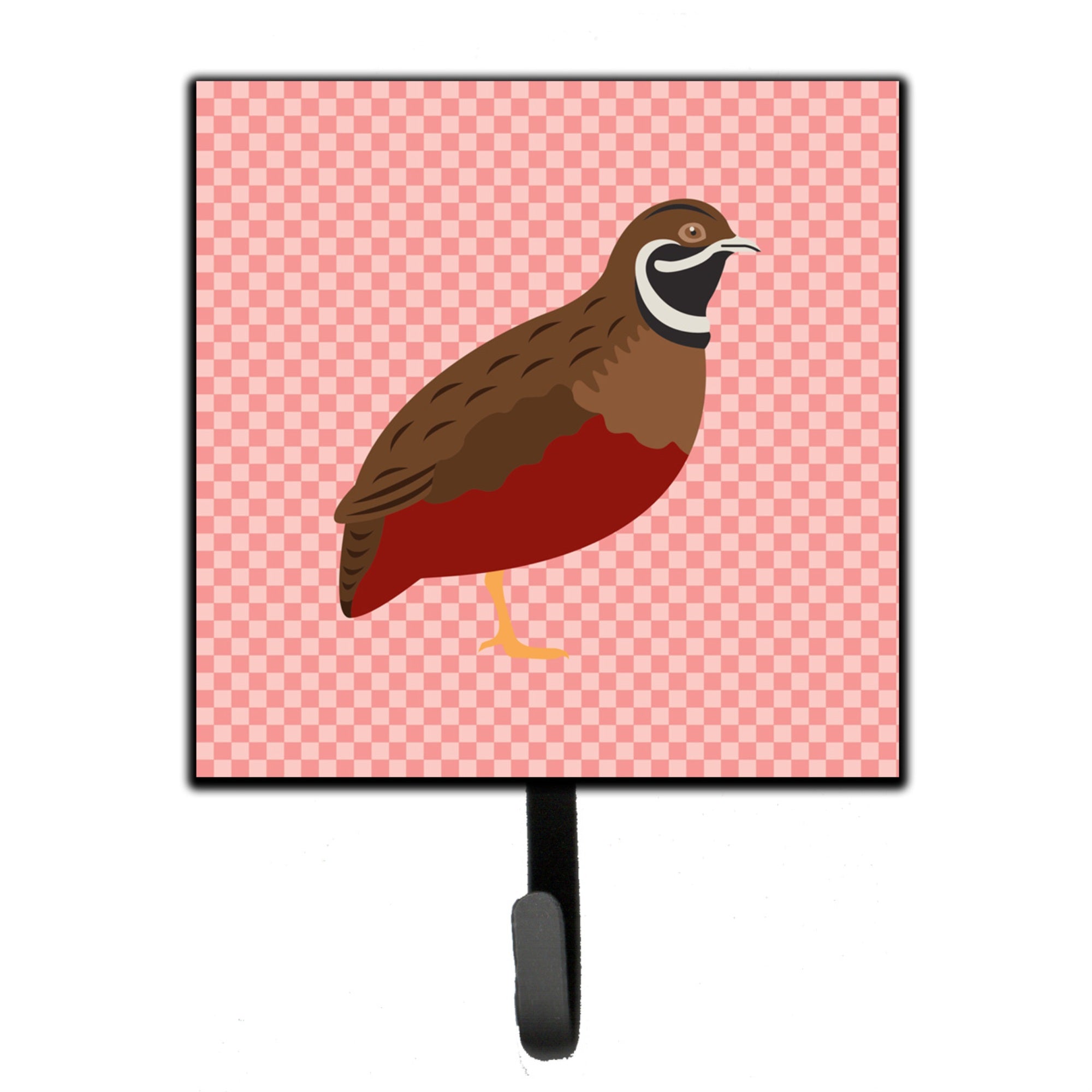 Caroline'S Treasures Chinese Painted Or King Quail Pink Check Wall Hook, Small, Multicolor