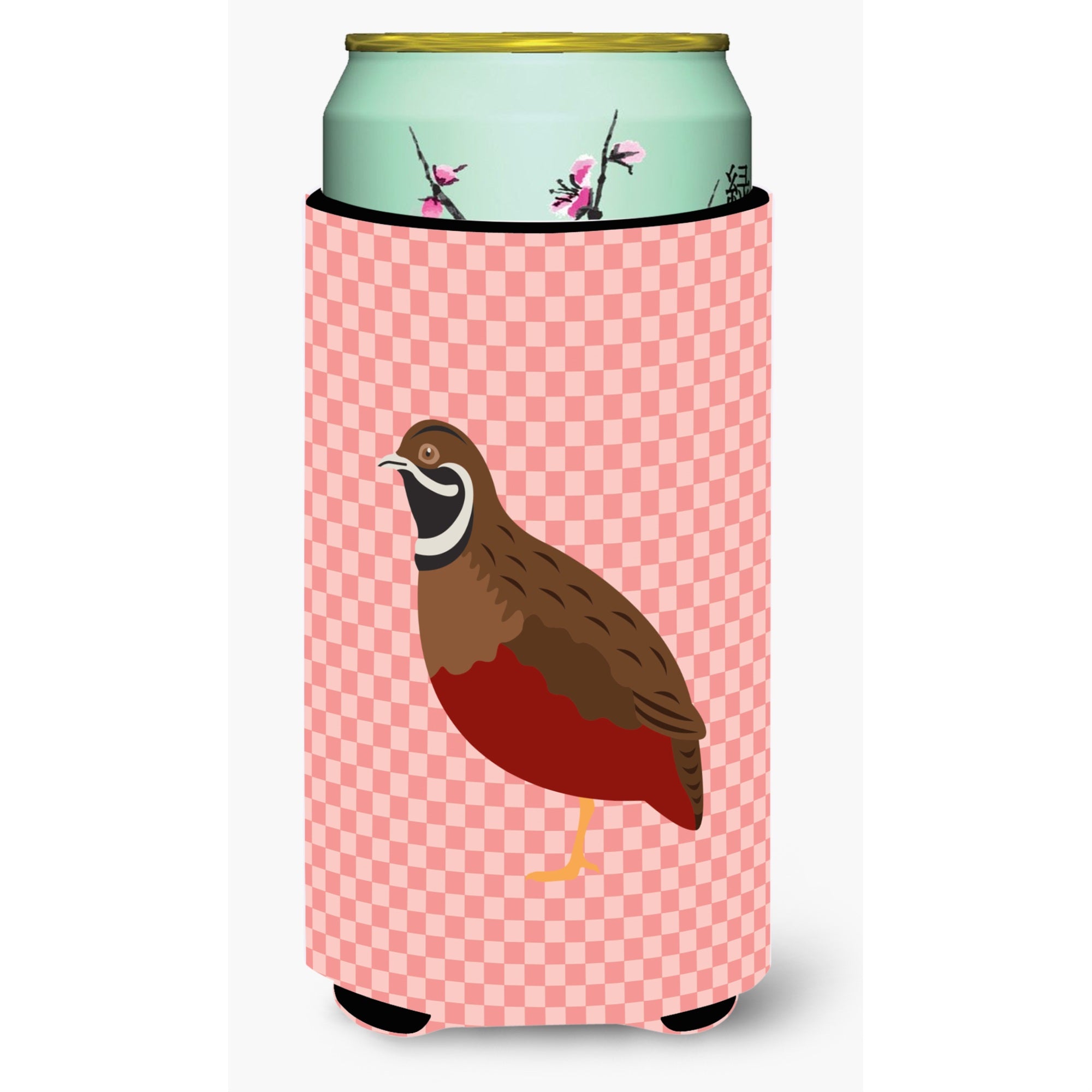 Caroline'S Treasures Chinese Painted Or King Quail Pink Check Decorative Can Hugger, Tall Boy, Multicolor