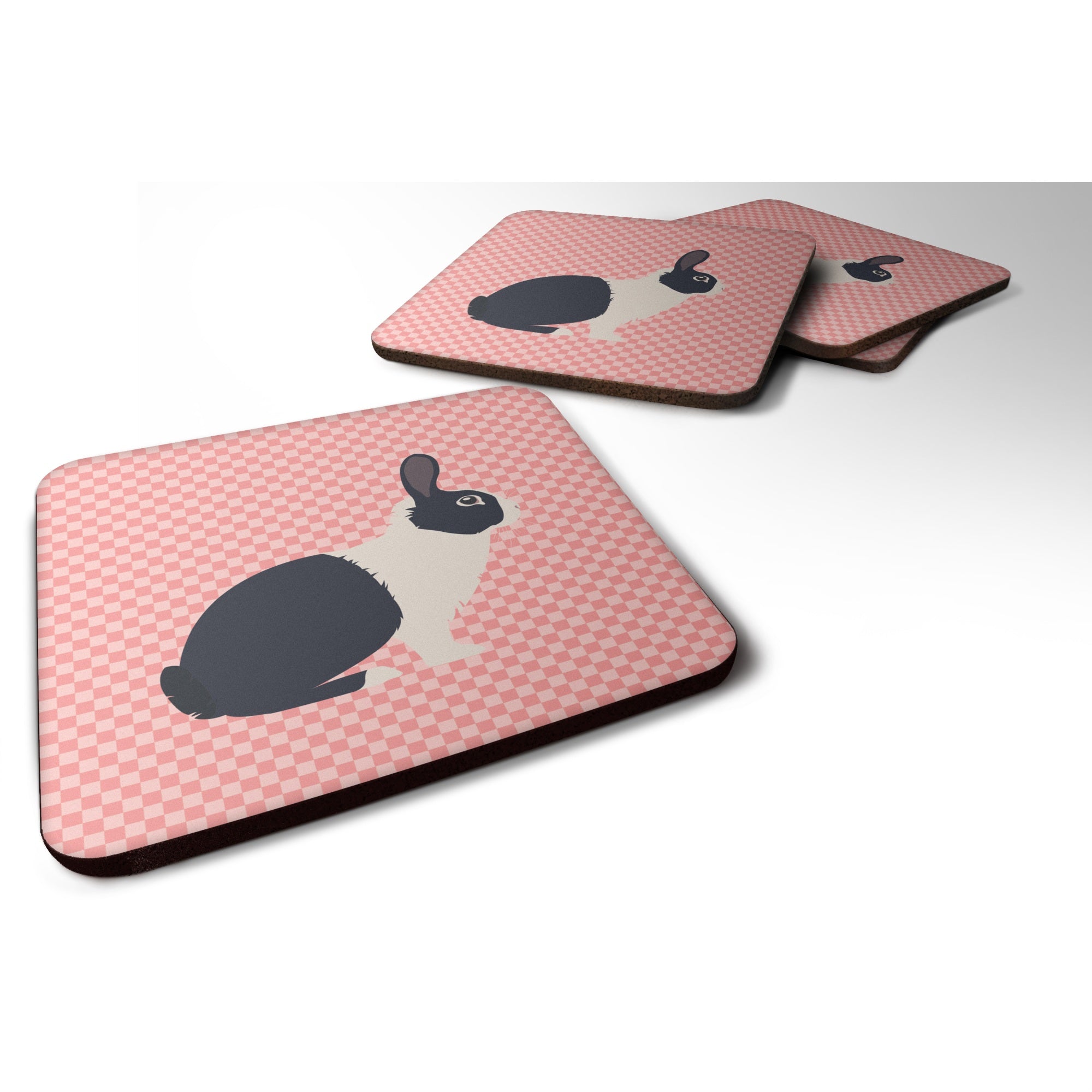 Caroline'S Treasures Dutch Rabbit Pink Check Decorative Coasters, 3.5, Multicolor