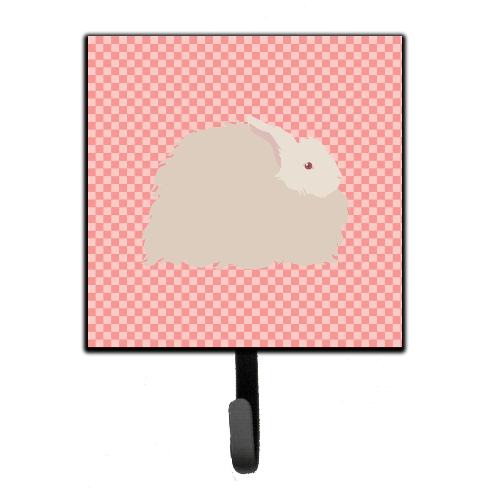 Caroline'S Treasures Fluffy Angora Rabbit Pink Check Wall Hook, Small, Multicolor