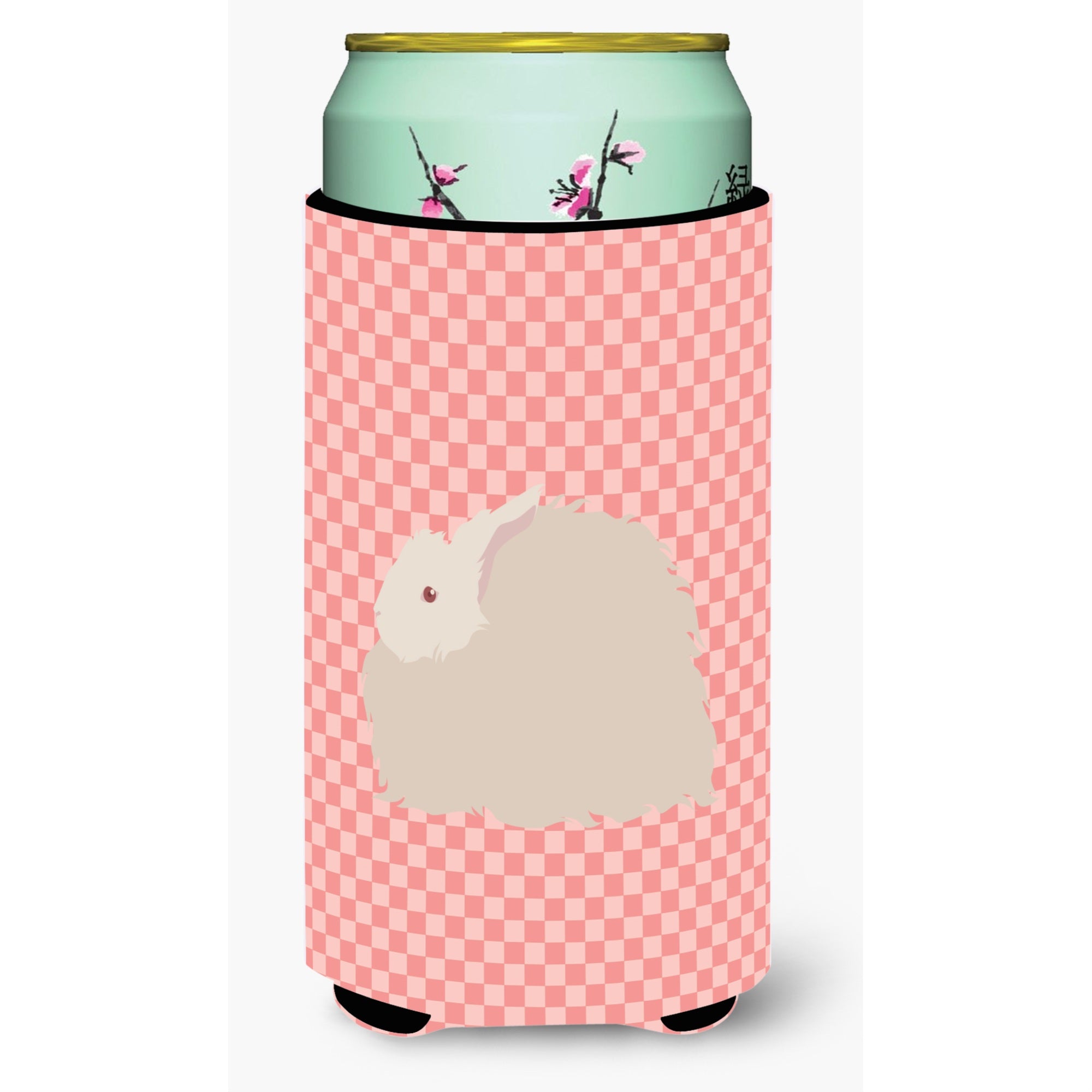 Caroline'S Treasures Fluffy Angora Rabbit Pink Check Decorative Can Hugger, Tall Boy, Multicolor