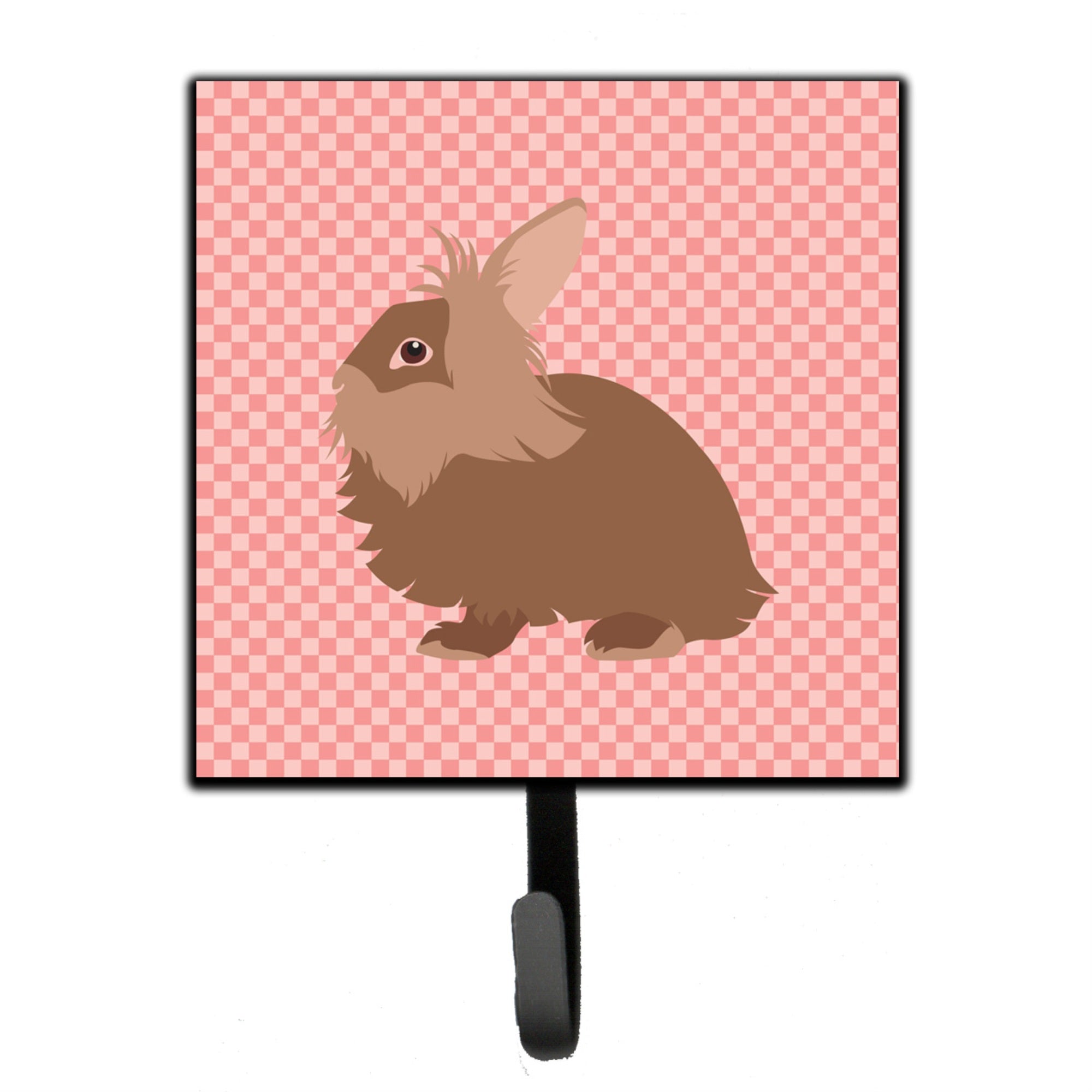 Caroline'S Treasures Lionhead Rabbit Pink Check Wall Hook, Small, Multicolor