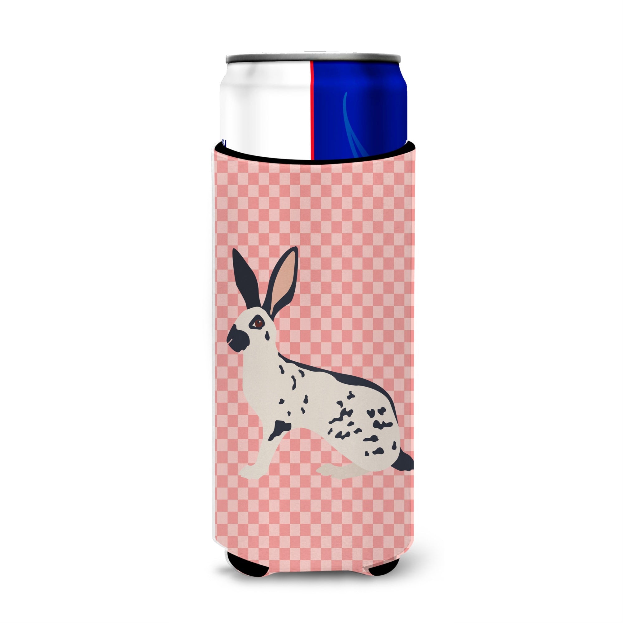 Caroline'S Treasures English Spot Rabbit Pink Check Decorative Can Hugger, Slim, Multicolor