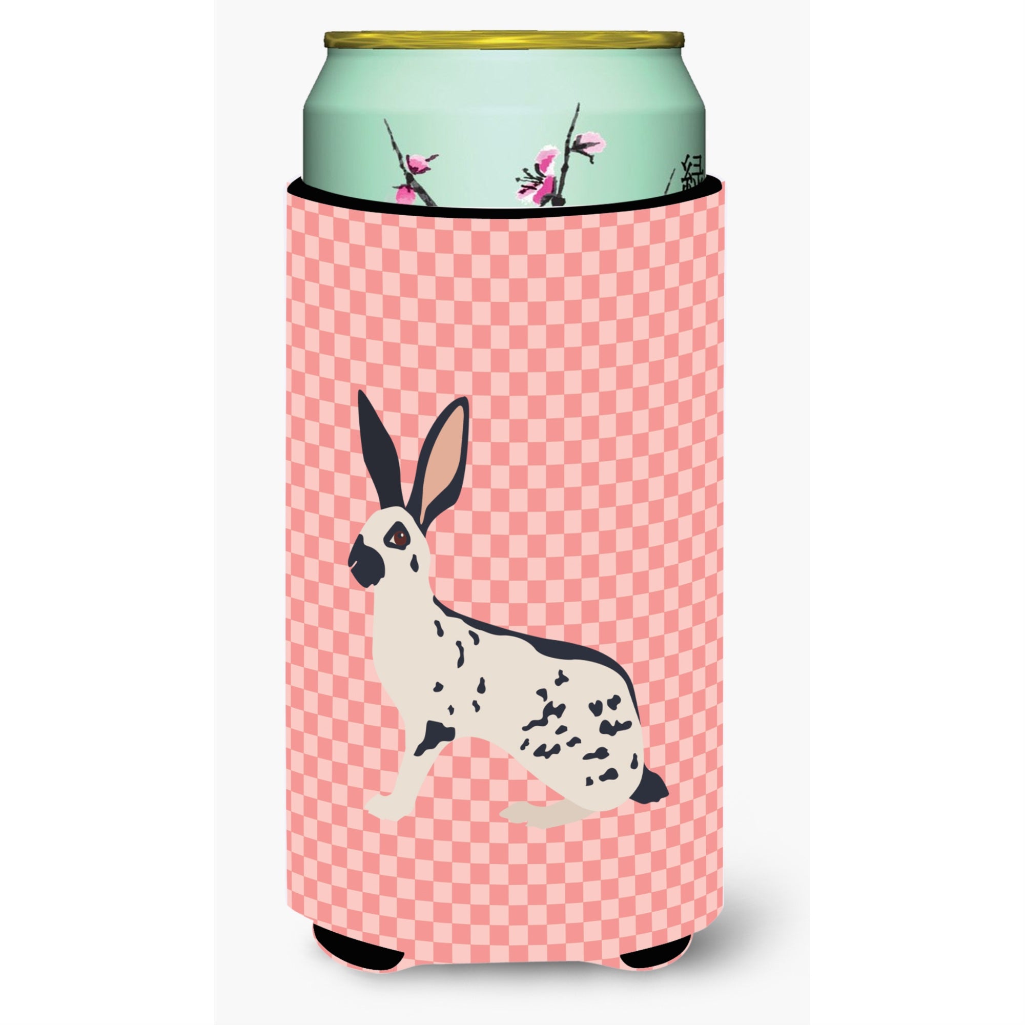 Caroline'S Treasures English Spot Rabbit Pink Check Decorative Can Hugger, Tall Boy, Multicolor