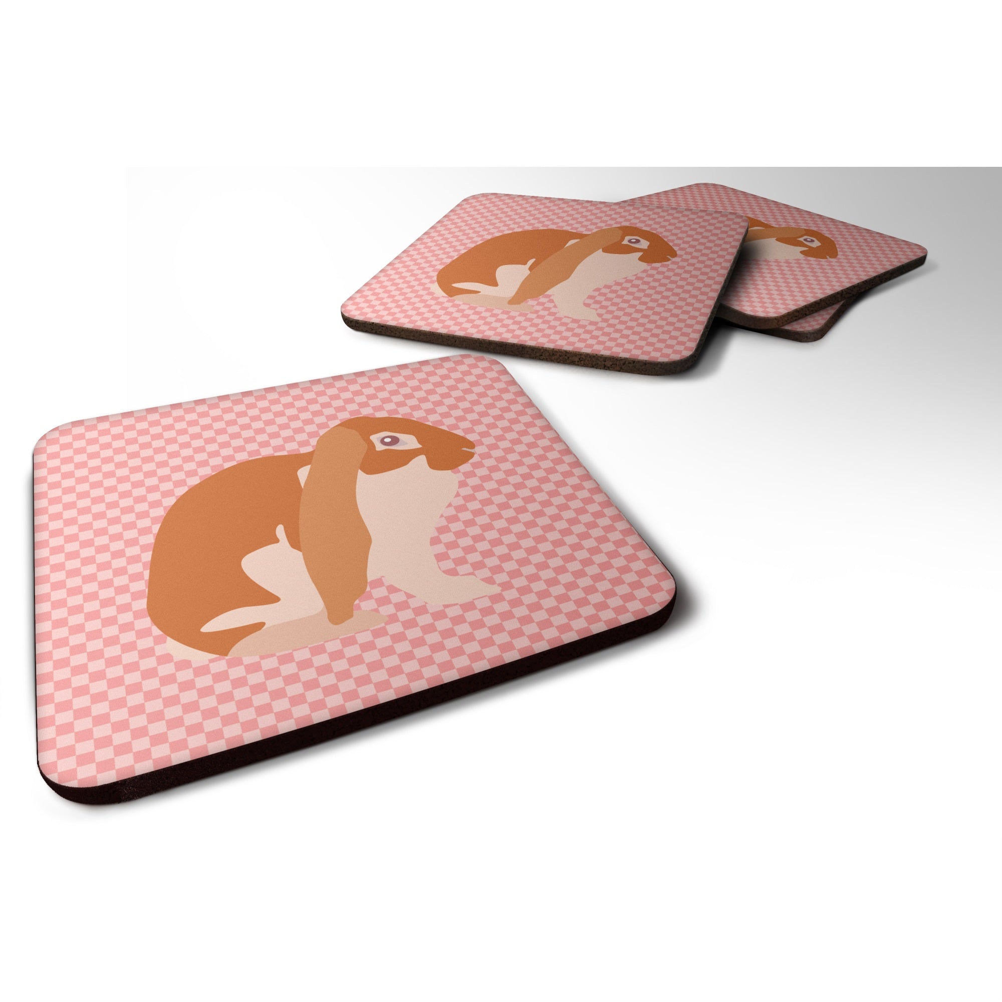 Caroline'S Treasures English Lop Rabbit Pink Check Decorative Coasters, 3.5, Multicolor