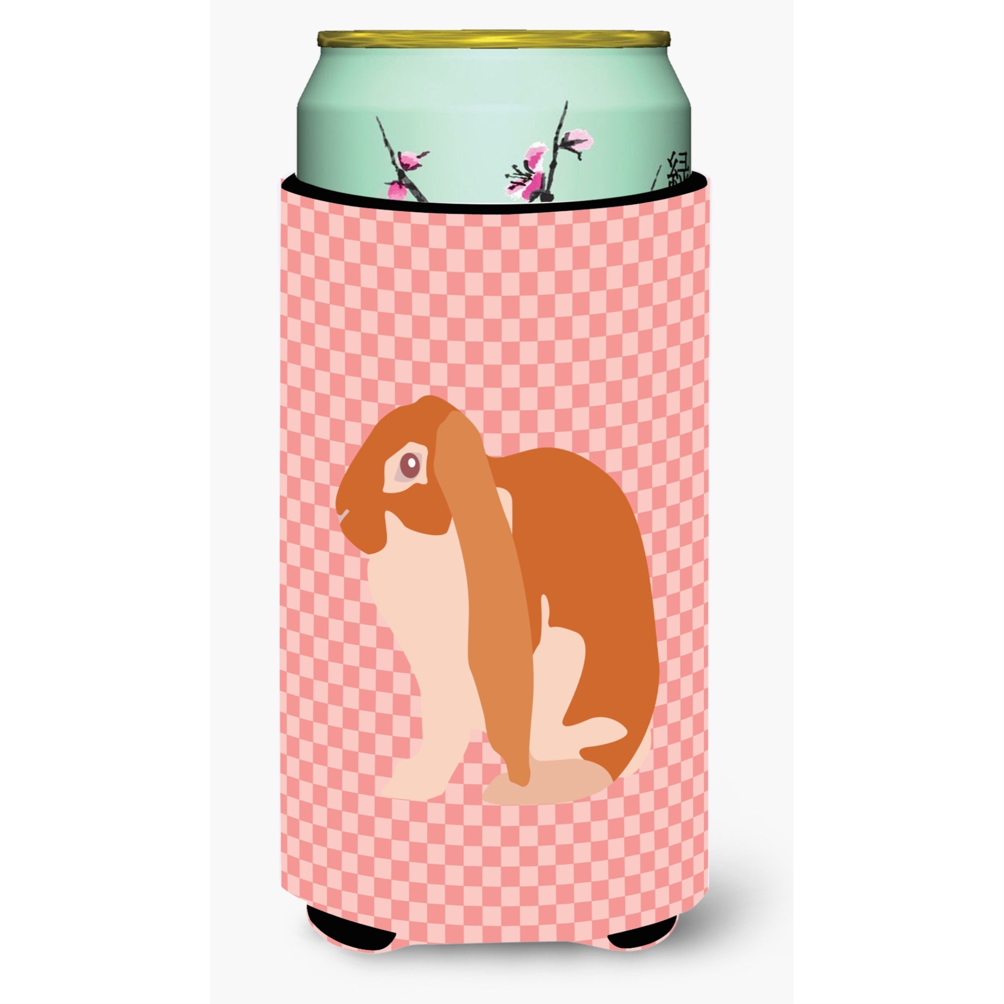 Caroline'S Treasures English Lop Rabbit Pink Check Decorative Can Hugger, Tall Boy, Multicolor