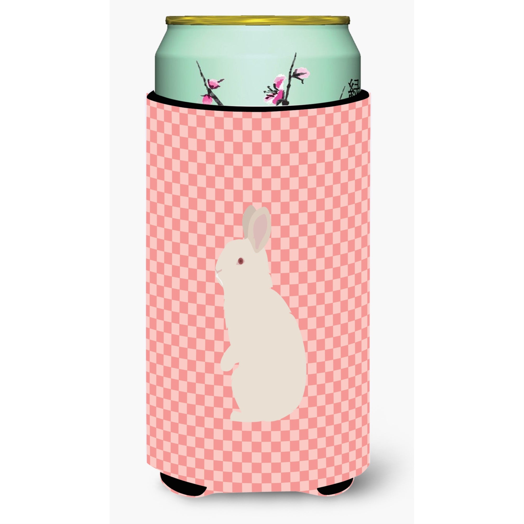 Caroline'S Treasures New Zealand White Rabbit Pink Check Decorative Can Hugger, Tall Boy, Multicolor