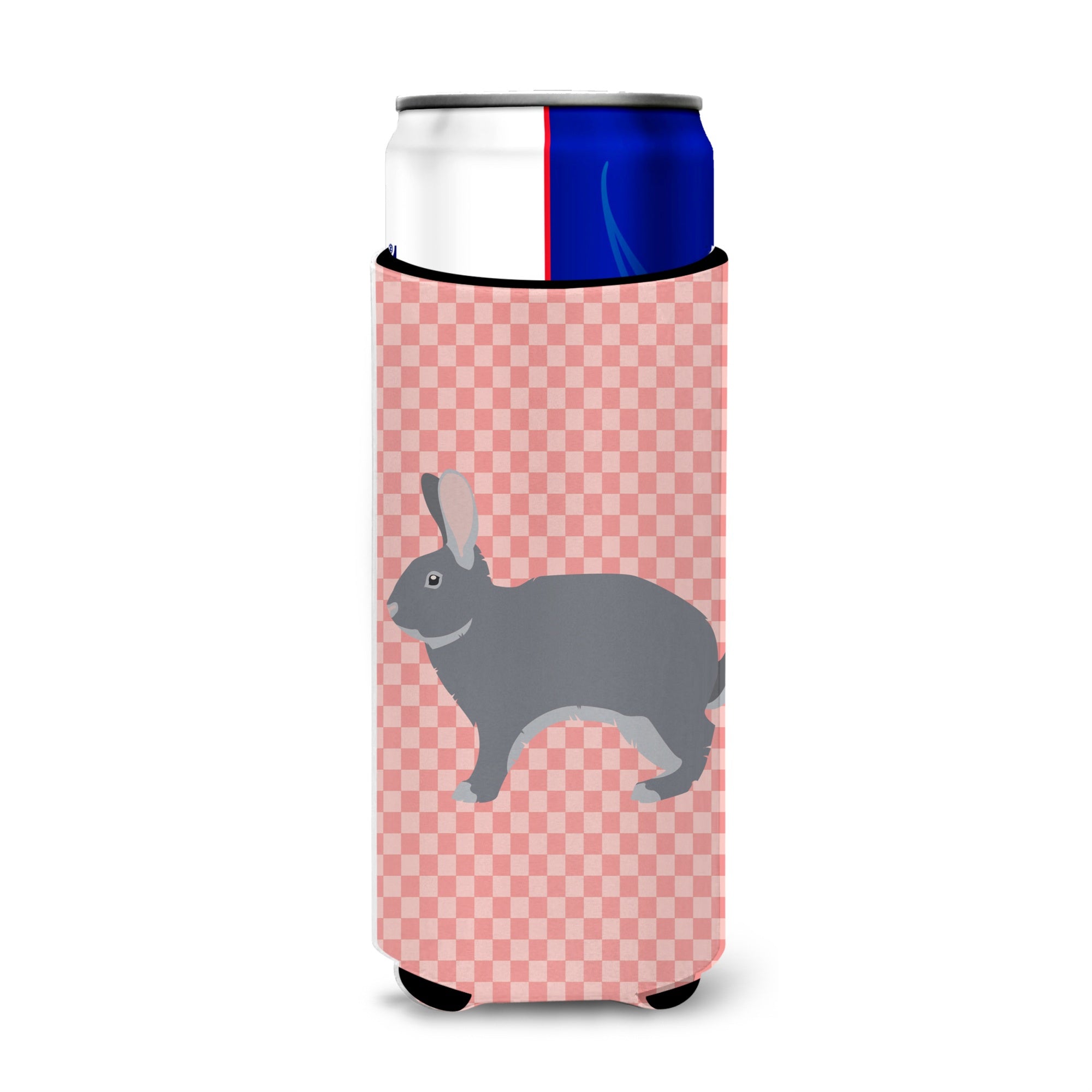 Caroline'S Treasures Giant Chinchilla Rabbit Pink Check Decorative Can Hugger, Slim, Multicolor