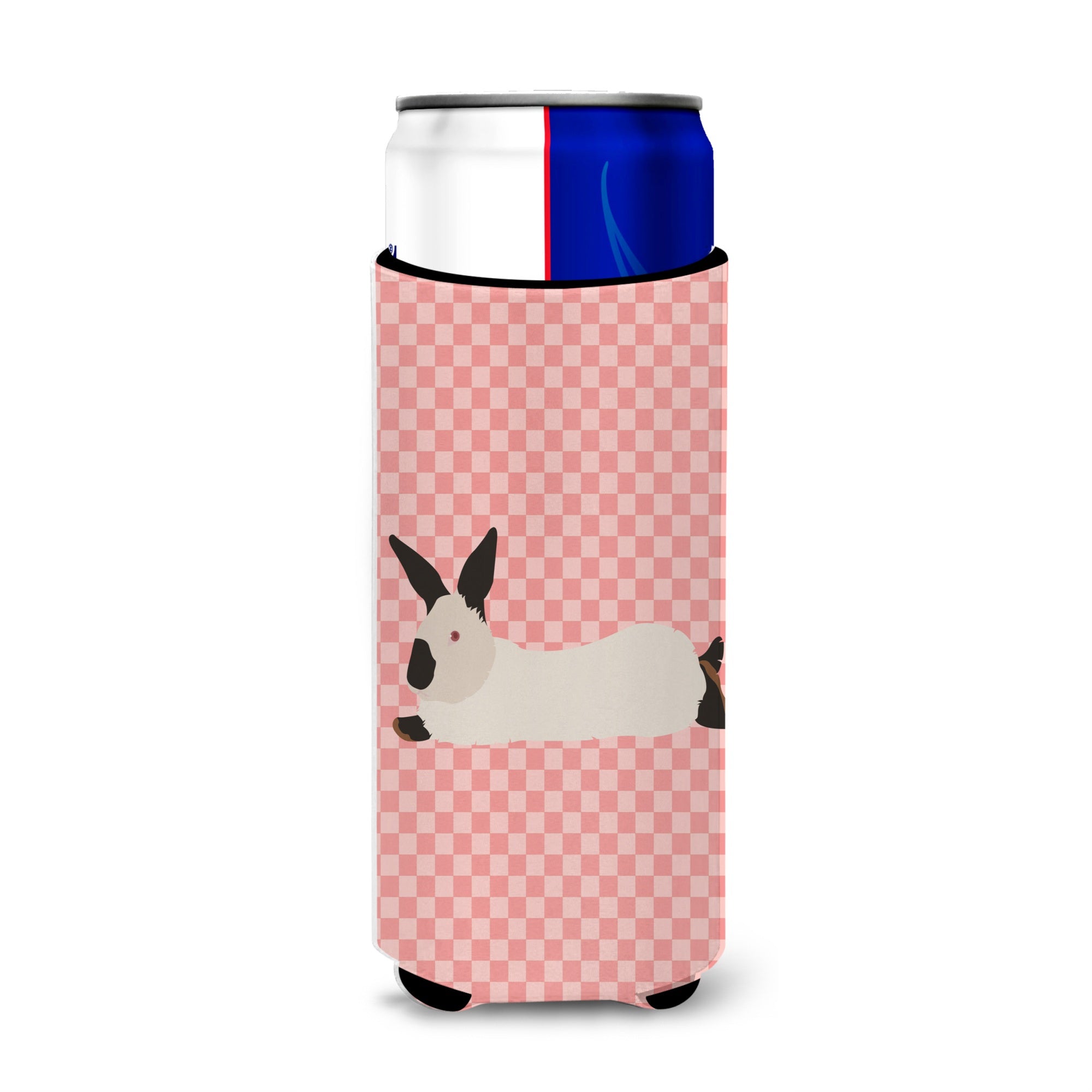 Caroline'S Treasures California White Rabbit Pink Check Decorative Can Hugger, Slim, Multicolor