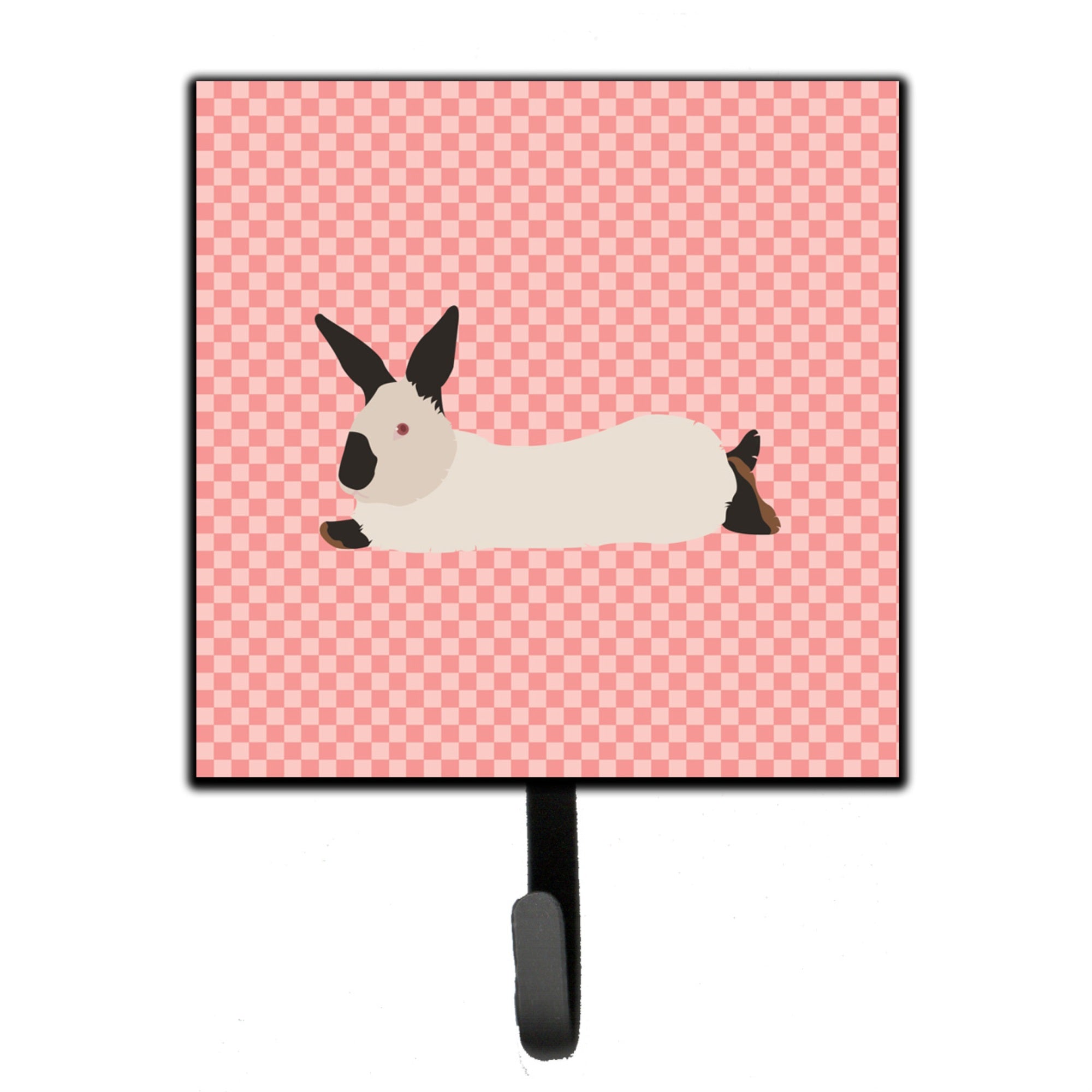Caroline'S Treasures California White Rabbit Pink Check Wall Hook, Small, Multicolor