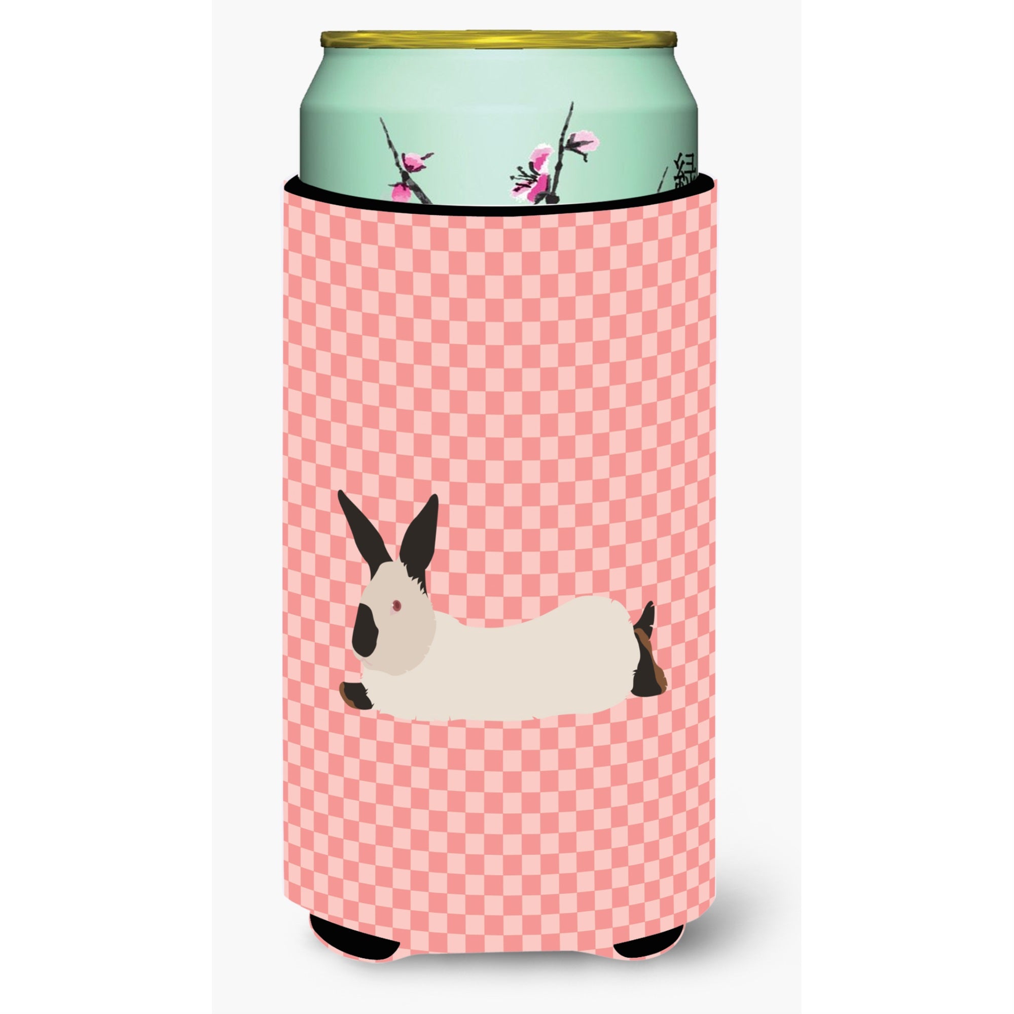 Caroline'S Treasures California White Rabbit Pink Check Decorative Can Hugger, Tall Boy, Multicolor