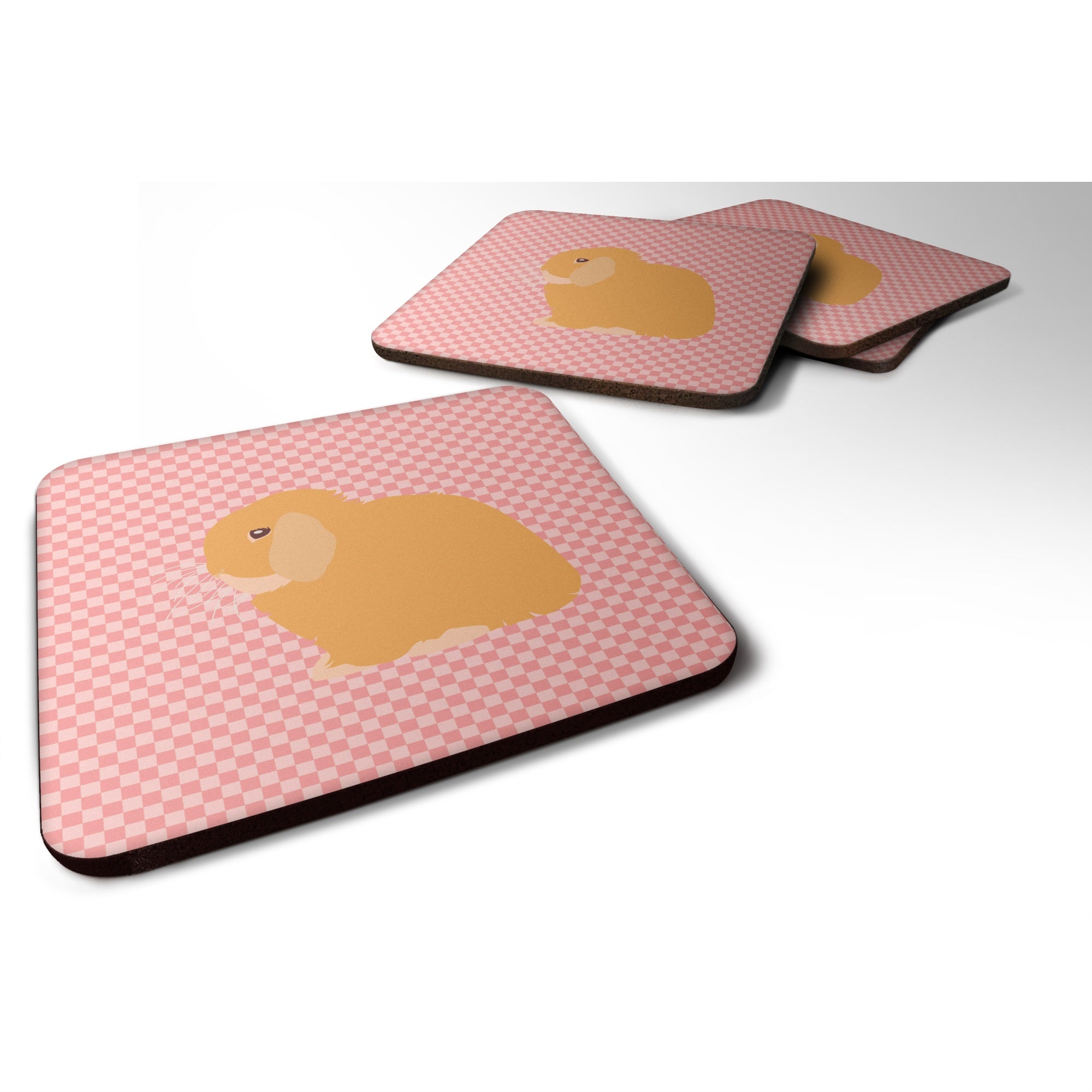 Caroline'S Treasures Holland Lop Rabbit Pink Check Decorative Coasters, 3.5, Multicolor