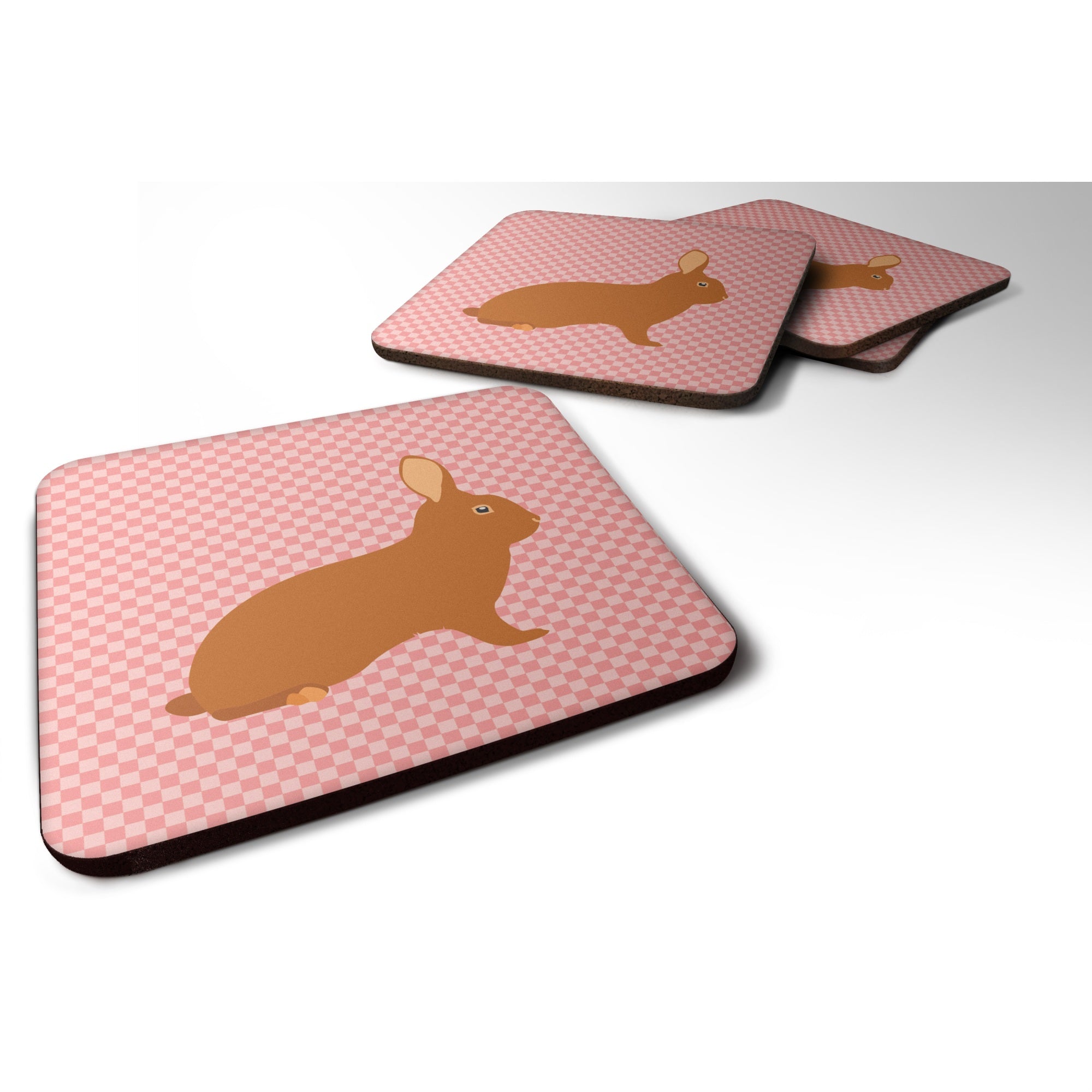 Caroline'S Treasures Rex Rabbit Pink Check Decorative Coasters, 3.5, Multicolor