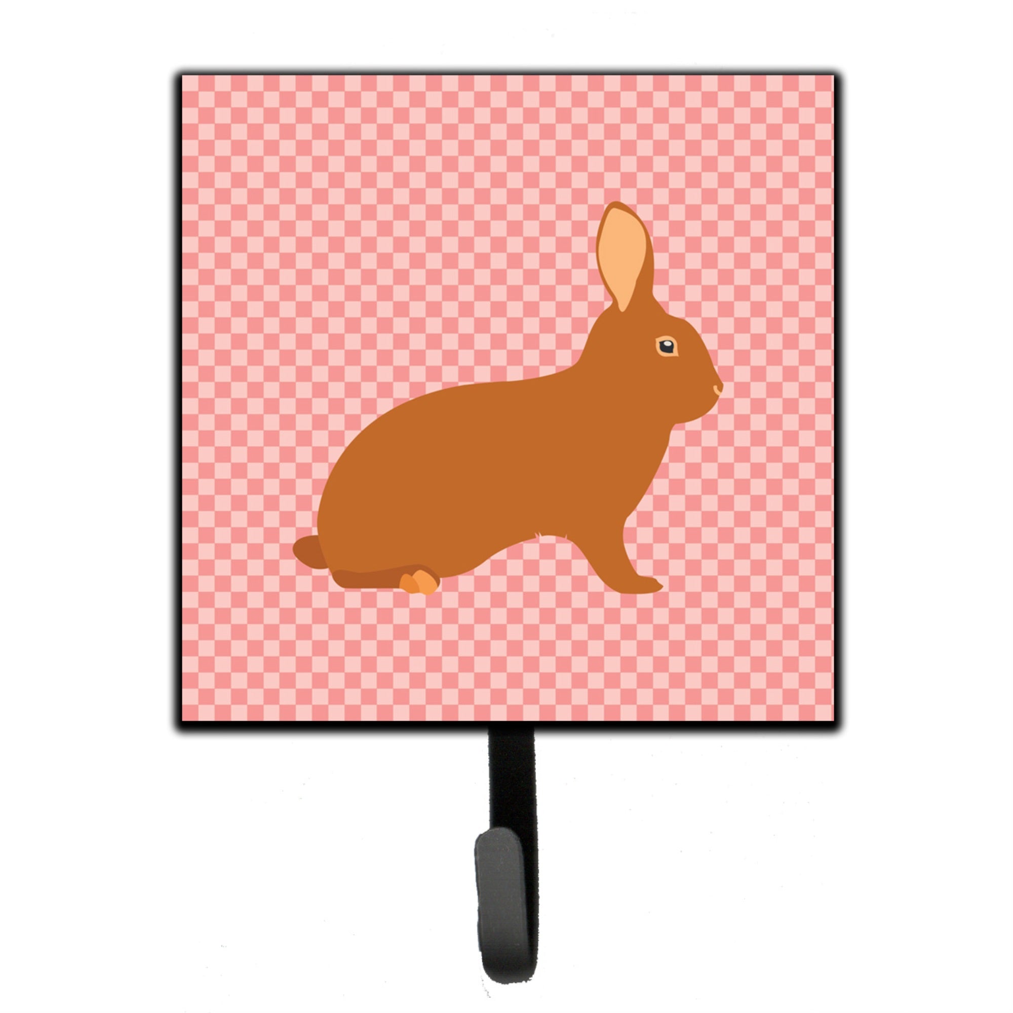 Caroline'S Treasures Rex Rabbit Pink Check Wall Hook, Small, Multicolor