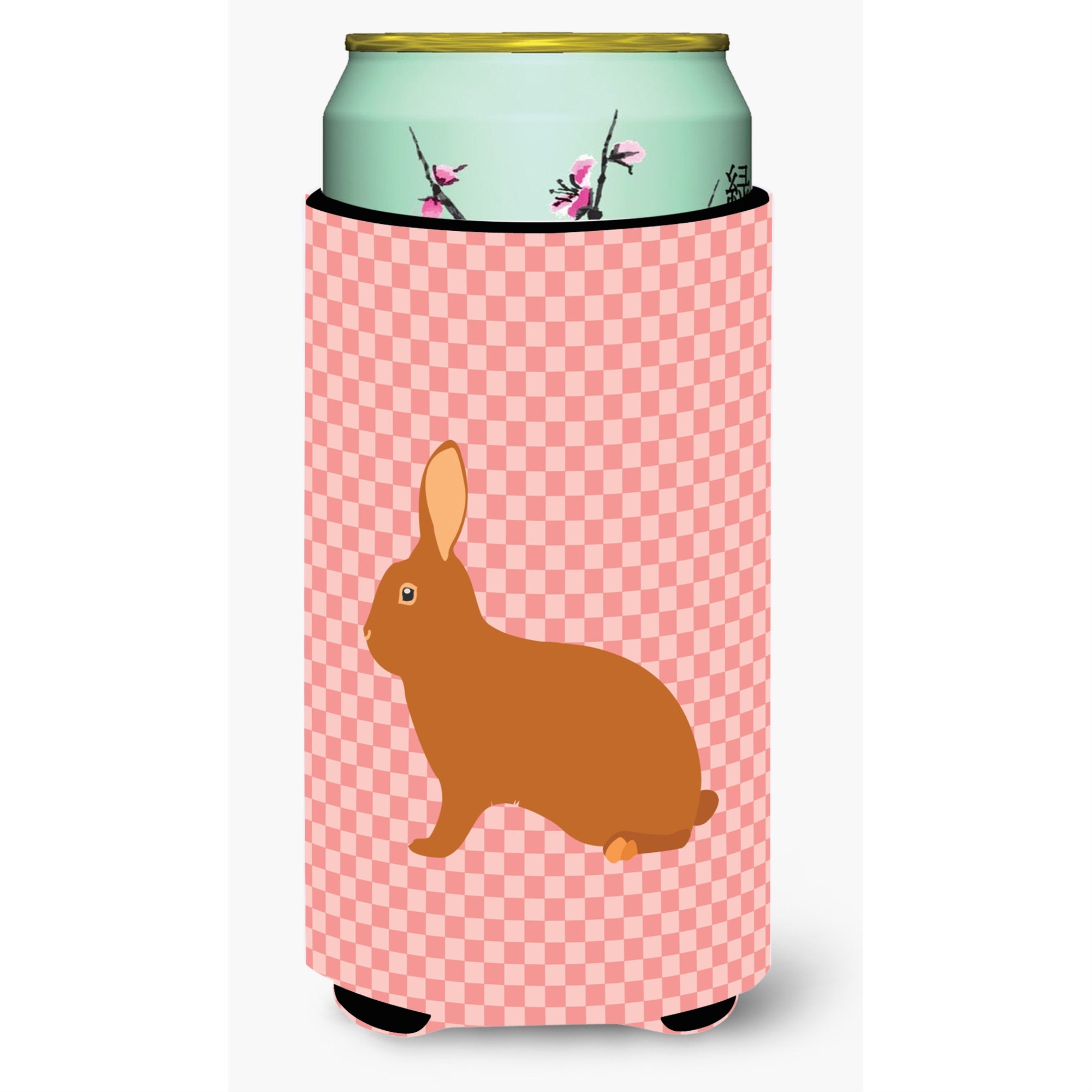 Caroline'S Treasures Rex Rabbit Pink Check Decorative Can Hugger, Tall Boy, Multicolor