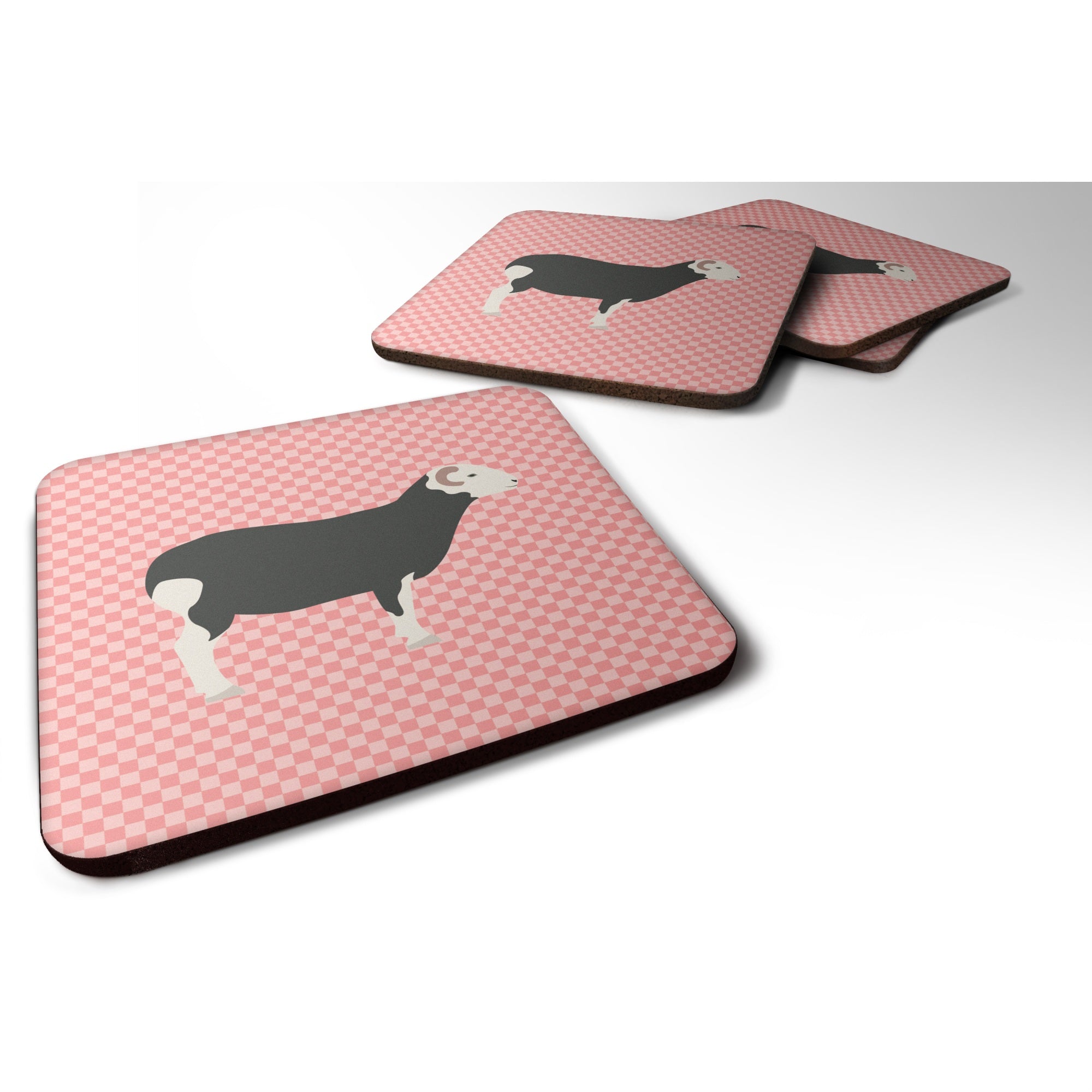 Caroline'S Treasures Herwick Sheep Pink Check Decorative Coasters, 3.5, Multicolor