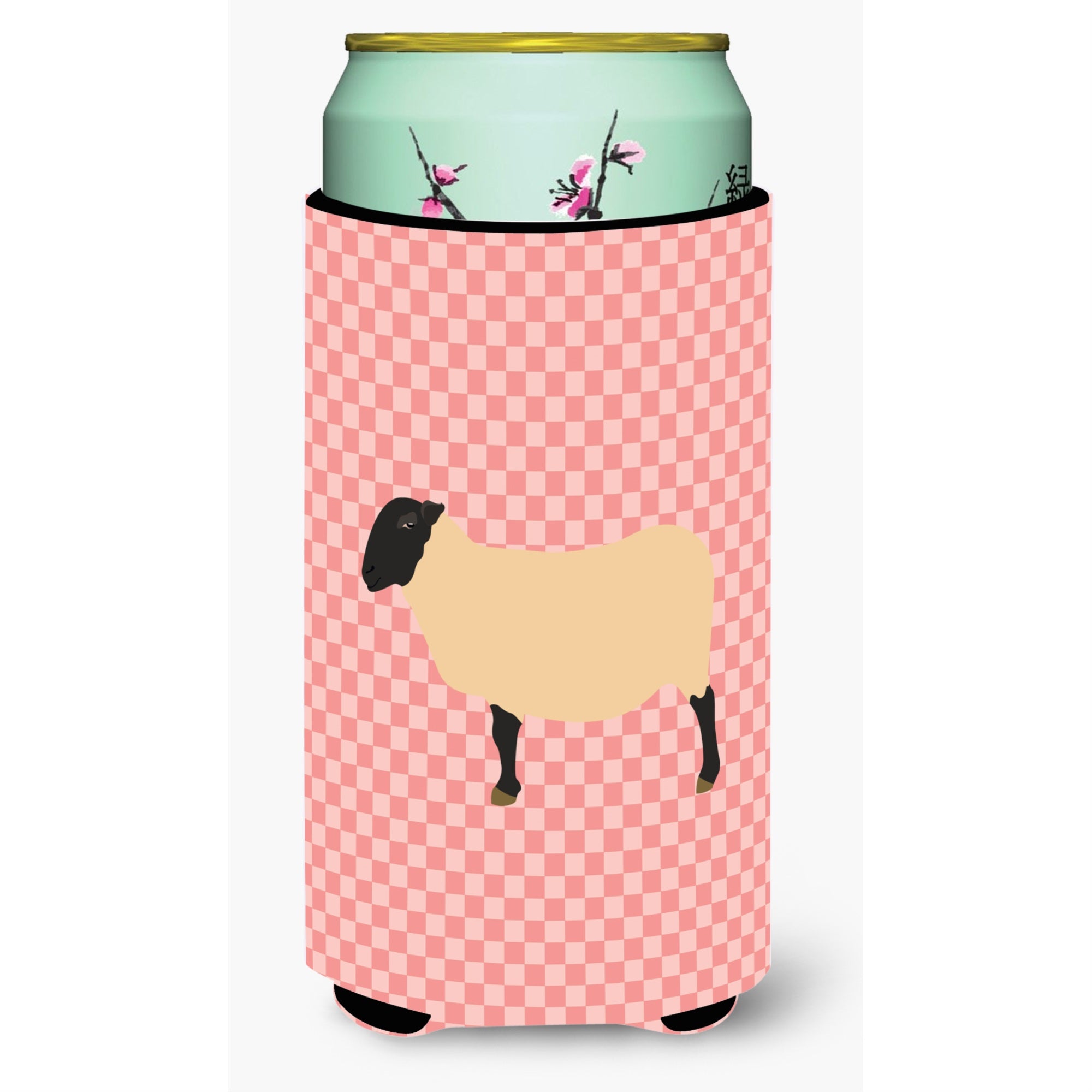 Caroline'S Treasures Suffolk Sheep Pink Check Decorative Can Hugger, Tall Boy, Multicolor