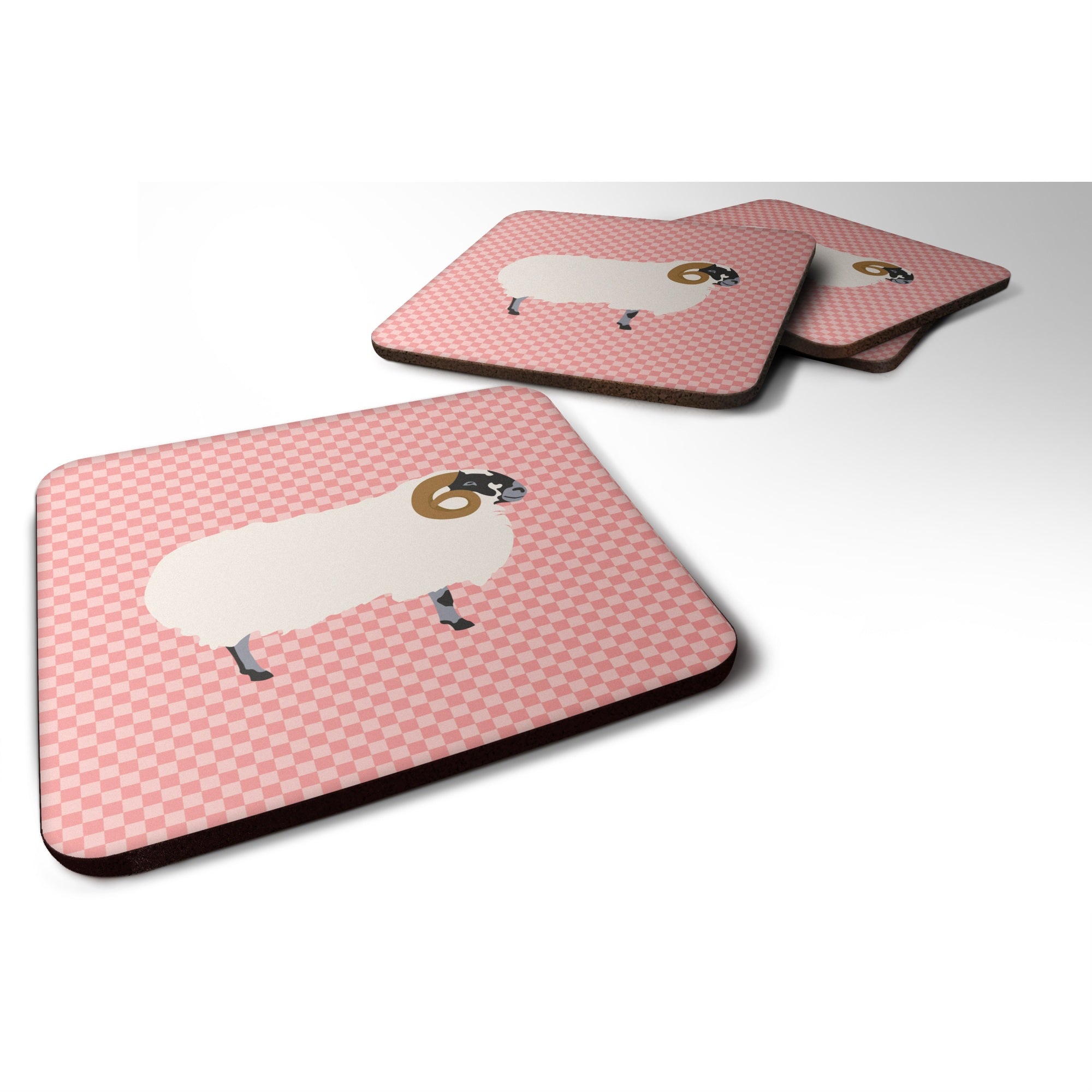 Caroline'S Treasures Scottish Blackface Sheep Pink Check Decorative Coasters, 3.5, Multicolor