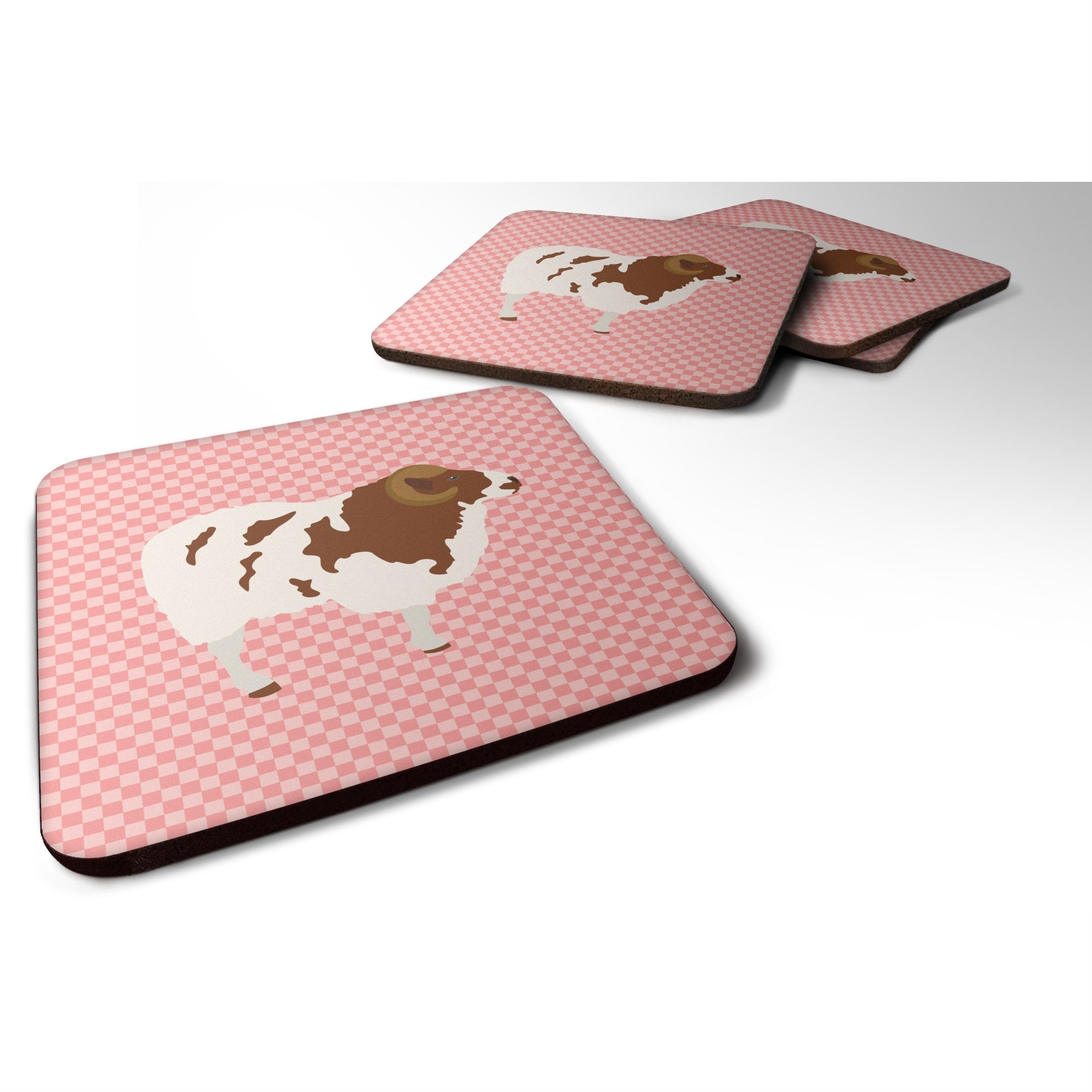 Caroline'S Treasures Jacob Sheep Pink Check Decorative Coasters, 3.5, Multicolor