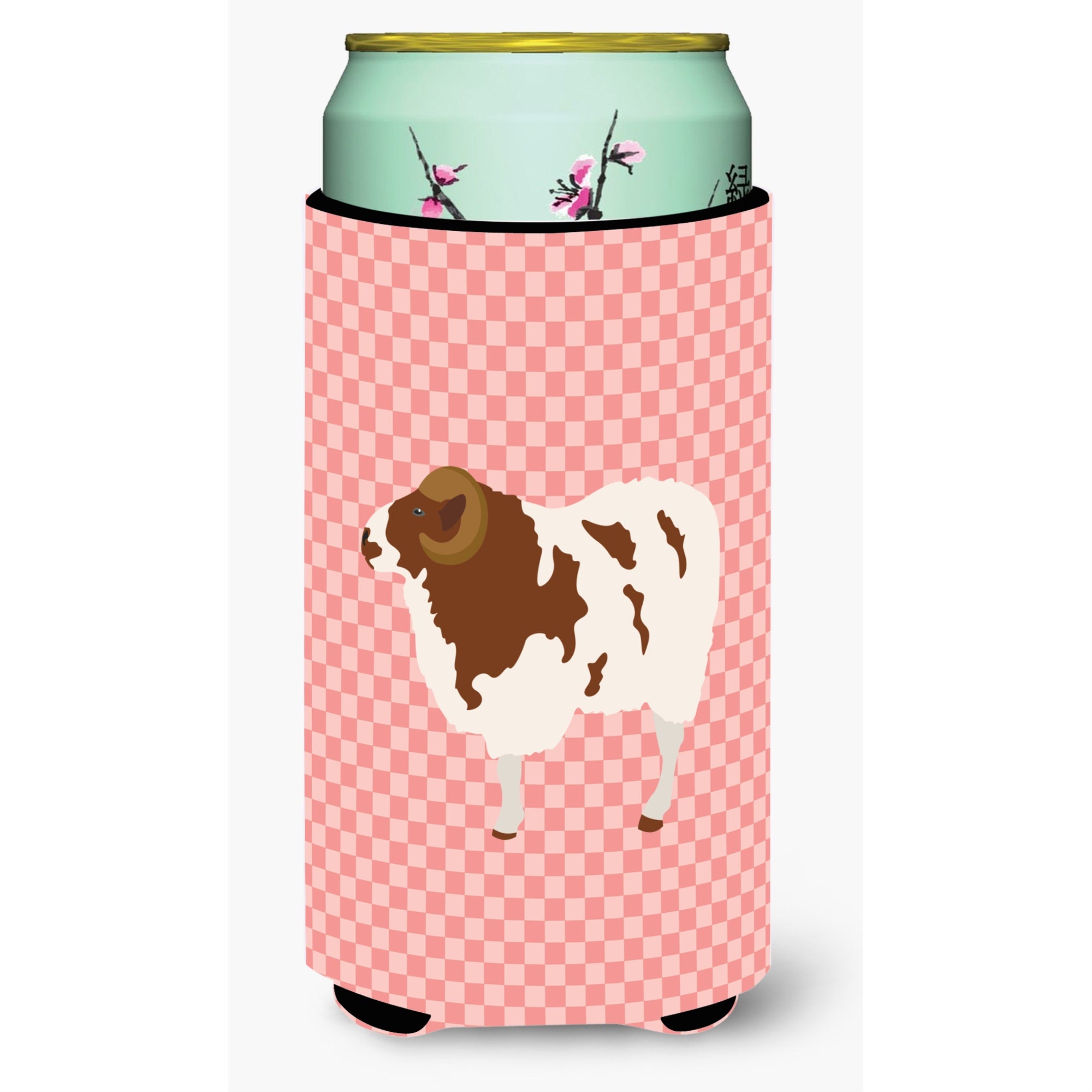 Caroline'S Treasures Jacob Sheep Pink Check Decorative Can Hugger, Tall Boy, Multicolor