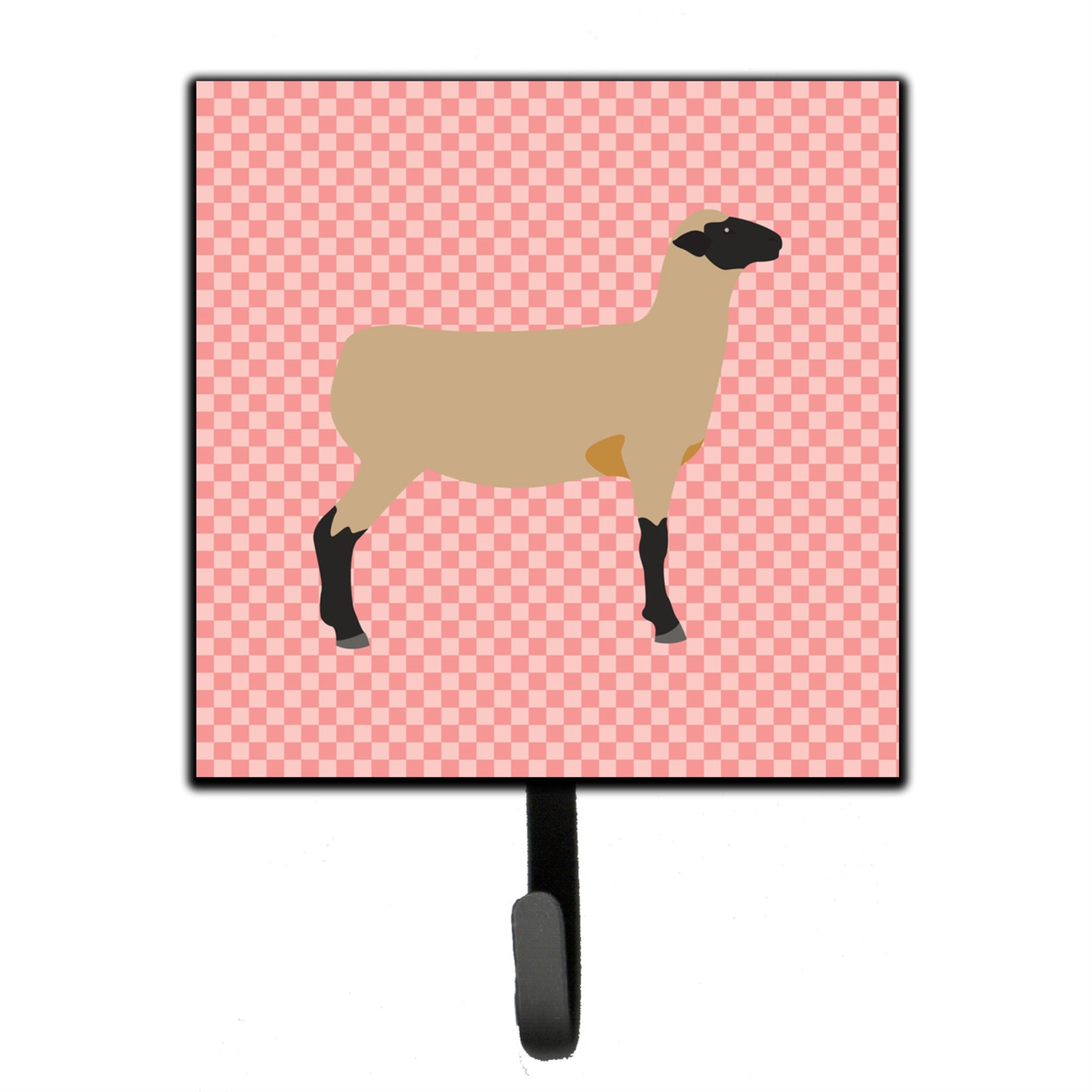 Caroline'S Treasures Hampshire Down Sheep Pink Check Wall Hook, Small, Multicolor