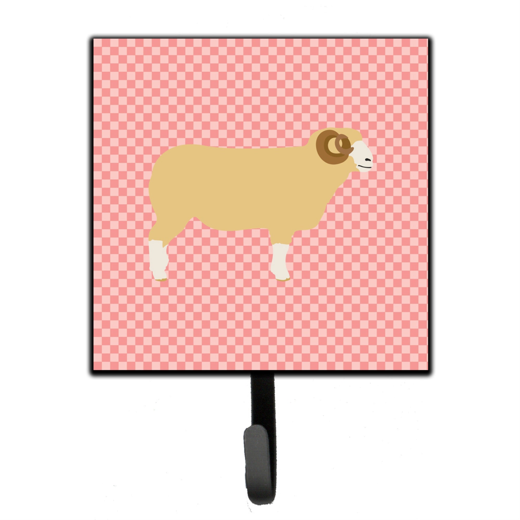 Caroline'S Treasures Horned Dorset Sheep Pink Check Wall Hook, Small, Multicolor