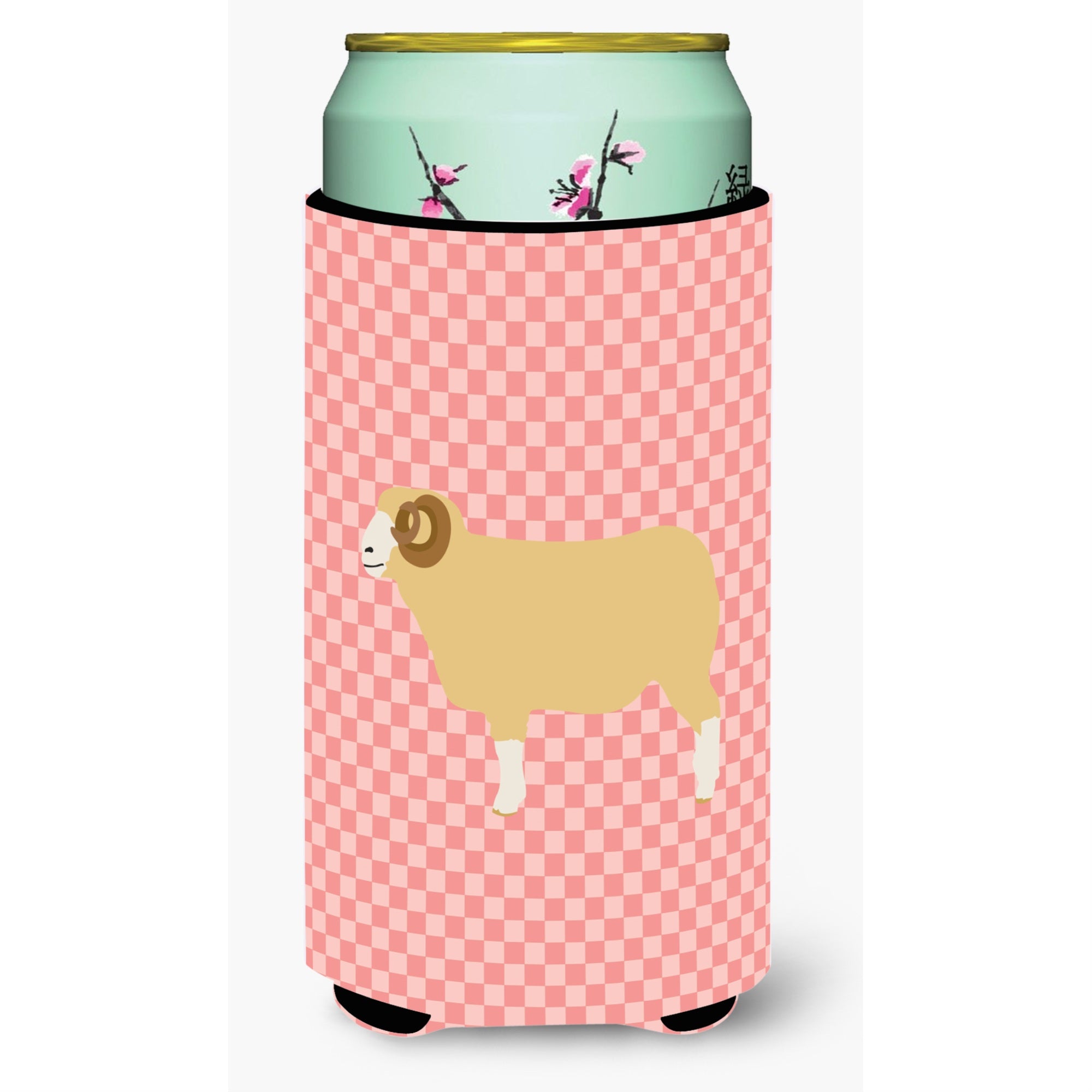 Caroline'S Treasures Horned Dorset Sheep Pink Check Decorative Can Hugger, Tall Boy, Multicolor