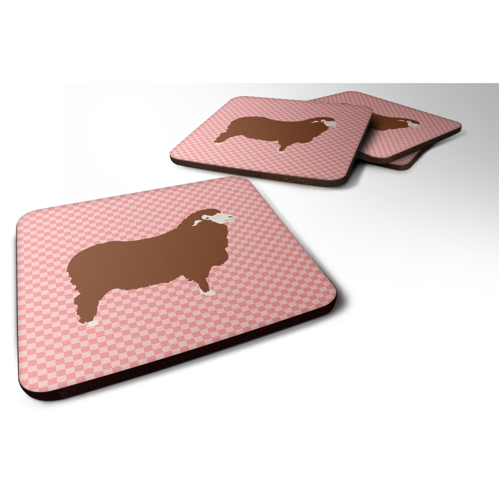 Caroline'S Treasures Merino Sheep Pink Check Decorative Coasters, 3.5, Multicolor