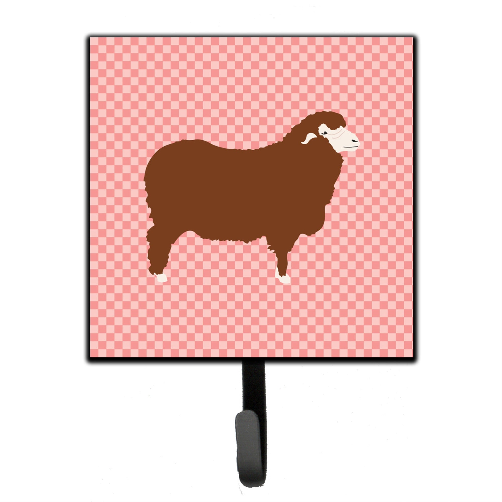 Caroline'S Treasures Merino Sheep Pink Check Wall Hook, Small, Multicolor