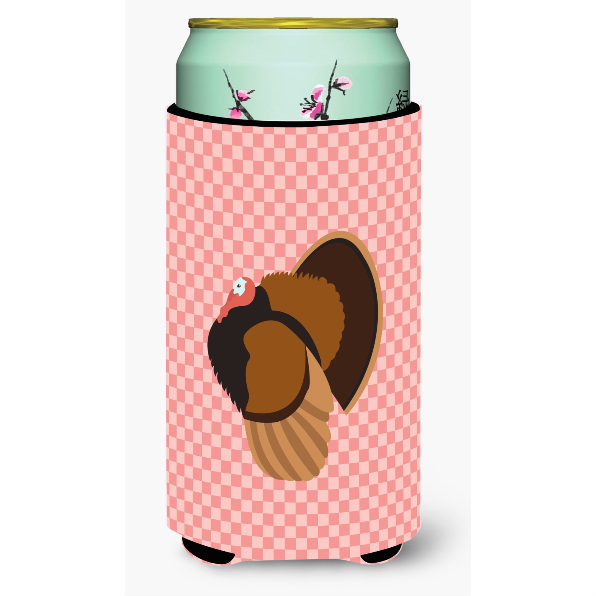 Caroline'S Treasures Bronze Turkey Pink Check Decorative Can Hugger, Tall Boy, Multicolor