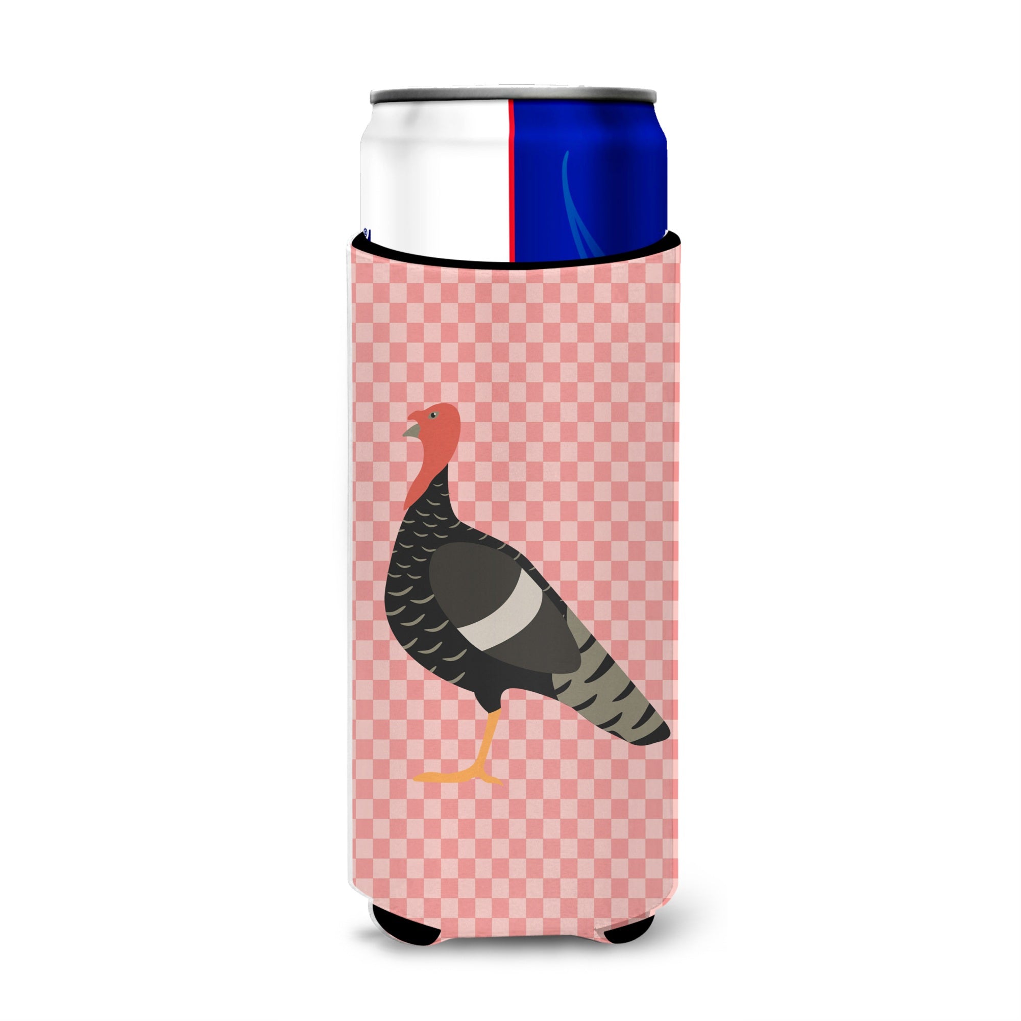Caroline'S Treasures Marragansett Turkey Pink Check Decorative Can Hugger, Slim, Multicolor