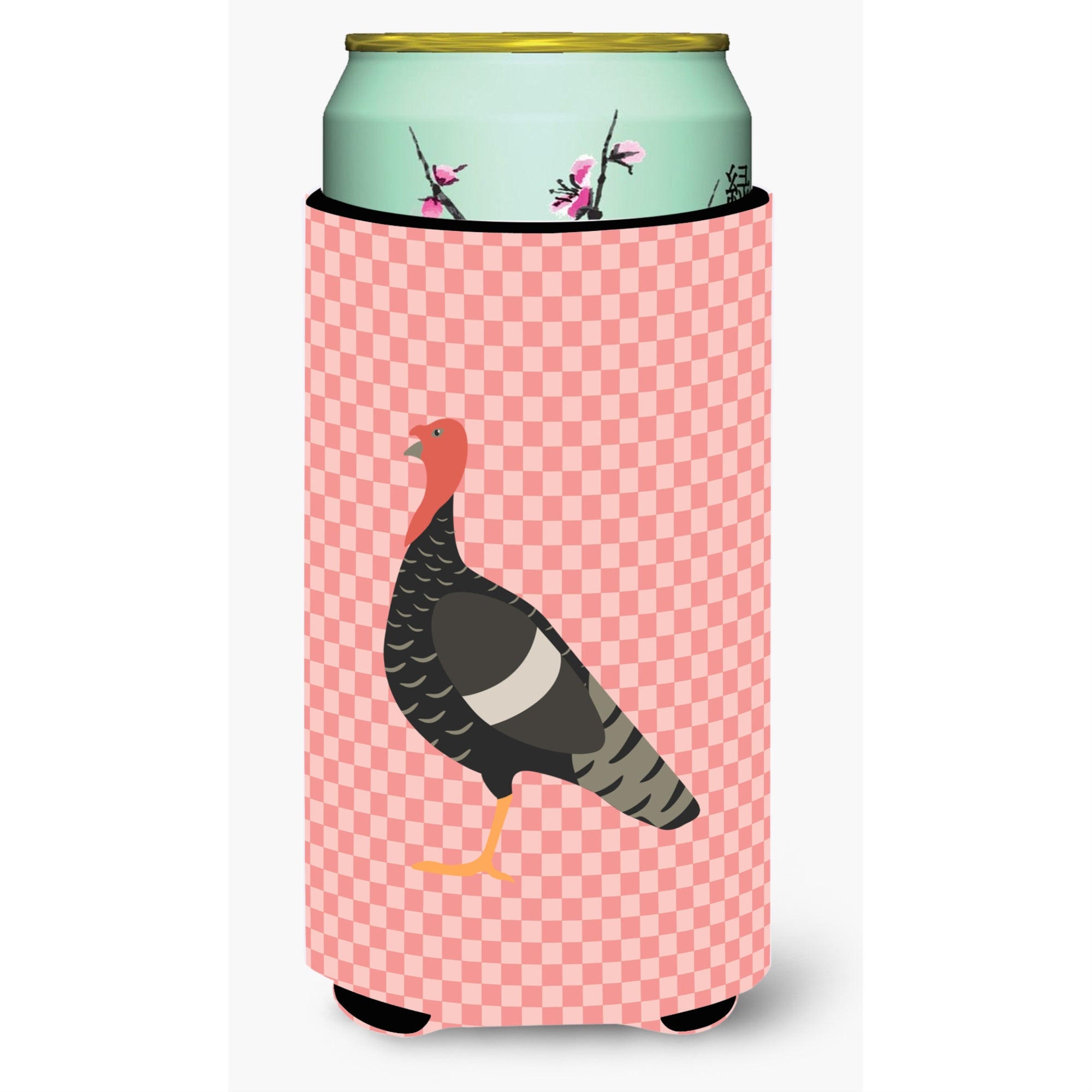 Caroline'S Treasures Marragansett Turkey Pink Check Decorative Can Hugger, Tall Boy, Multicolor