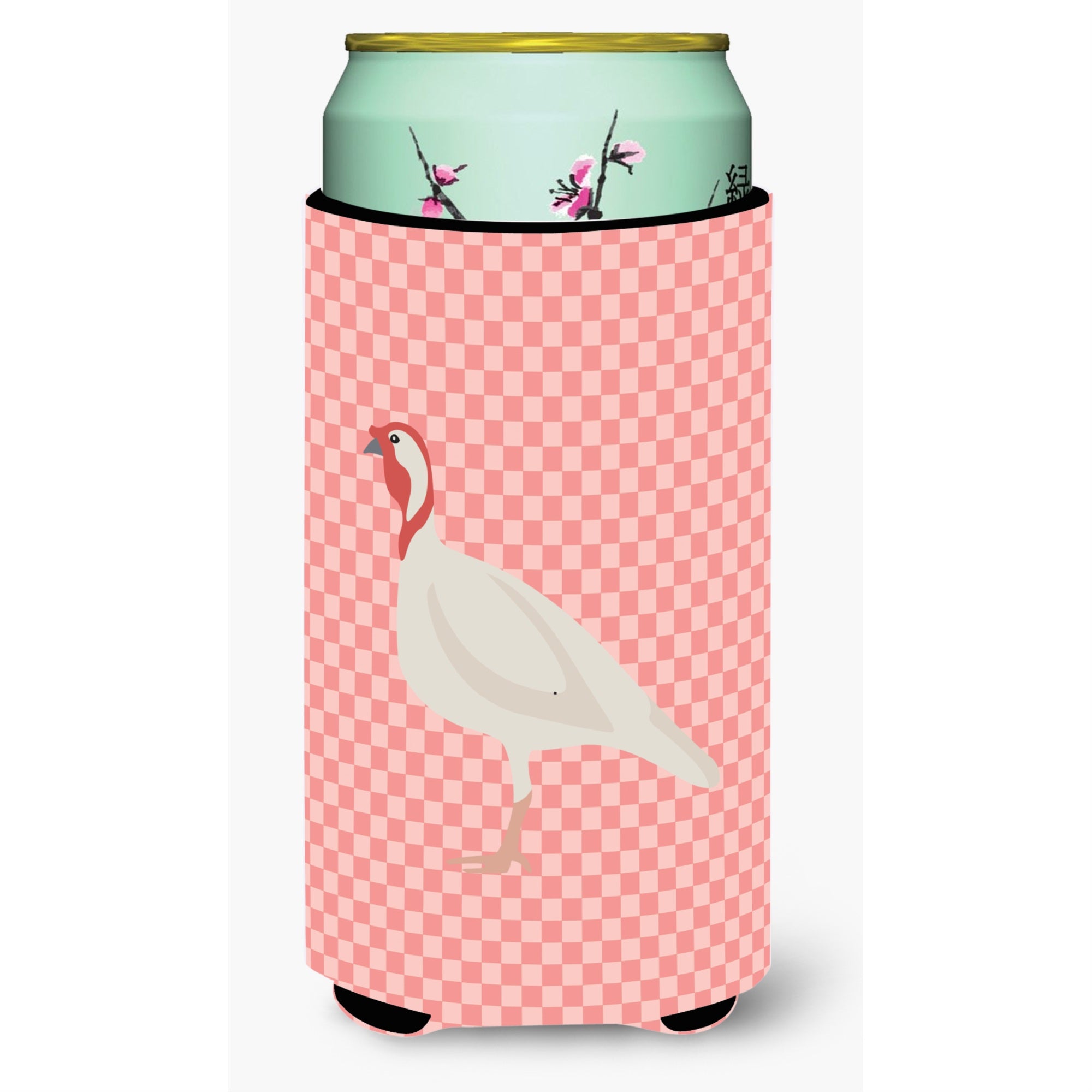 Caroline'S Treasures Beltsville Small White Turkey Hen Pink Check Decorative Can Hugger, Tall Boy, Multicolor