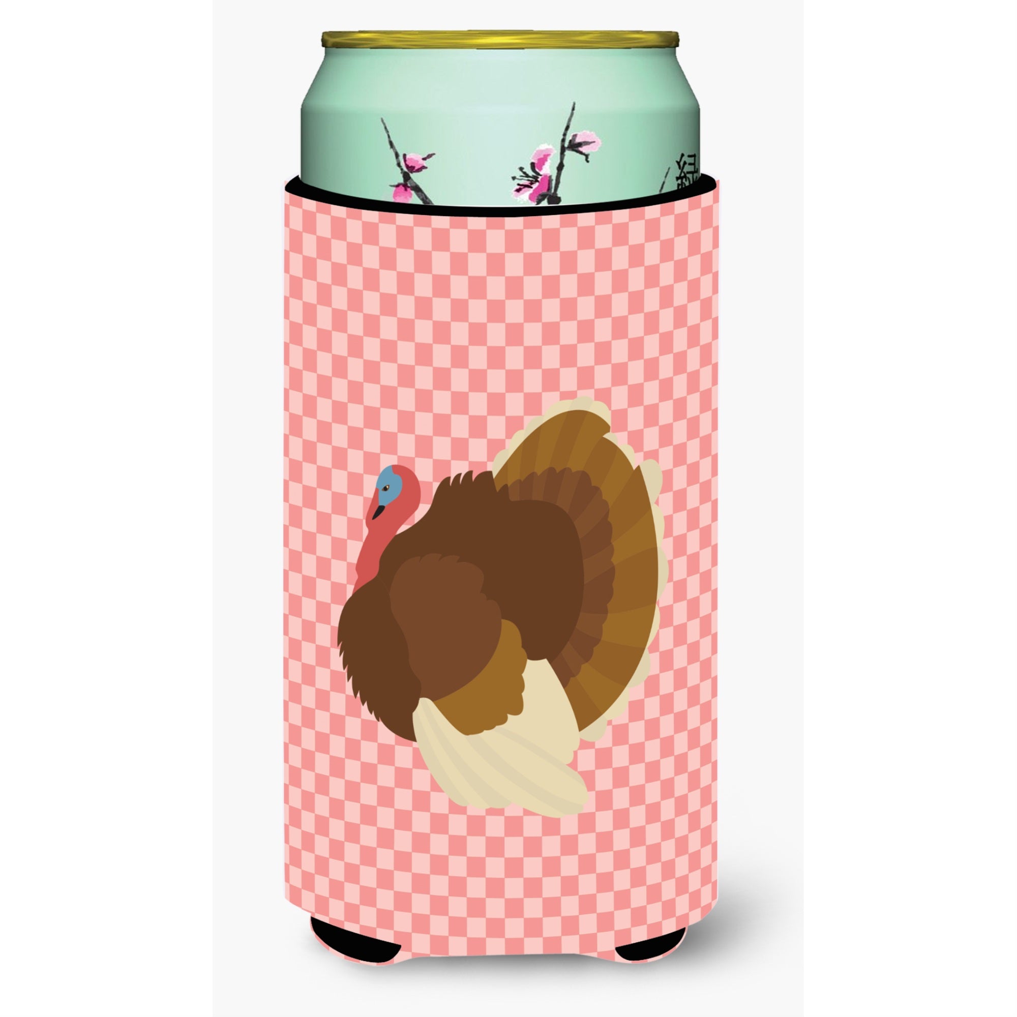 Caroline'S Treasures French Turkey Dindon Pink Check Decorative Can Hugger, Tall Boy, Multicolor