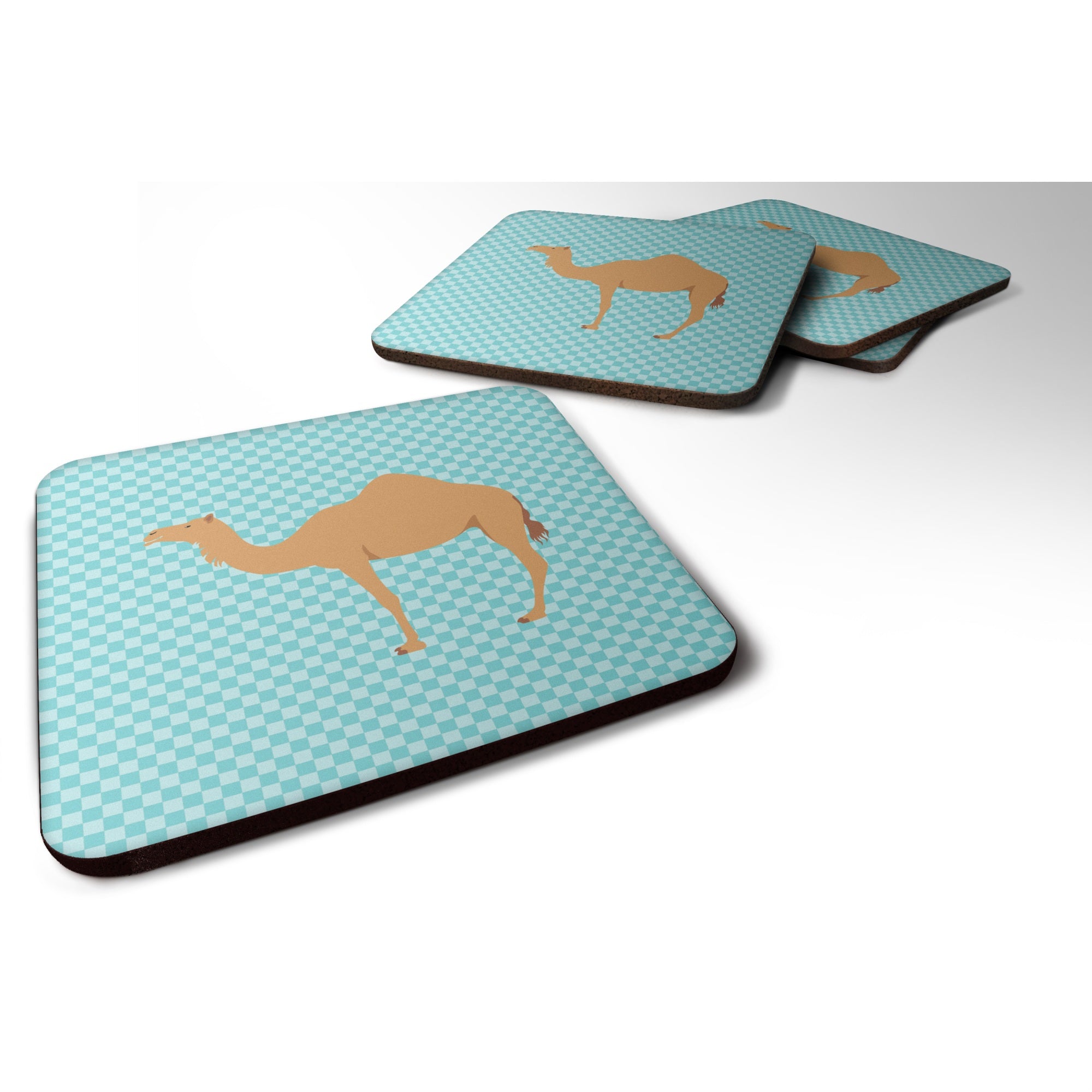 Caroline'S Treasures Arabian Camel Dromedary Blue Check Decorative Coasters, 3.5, Multicolor